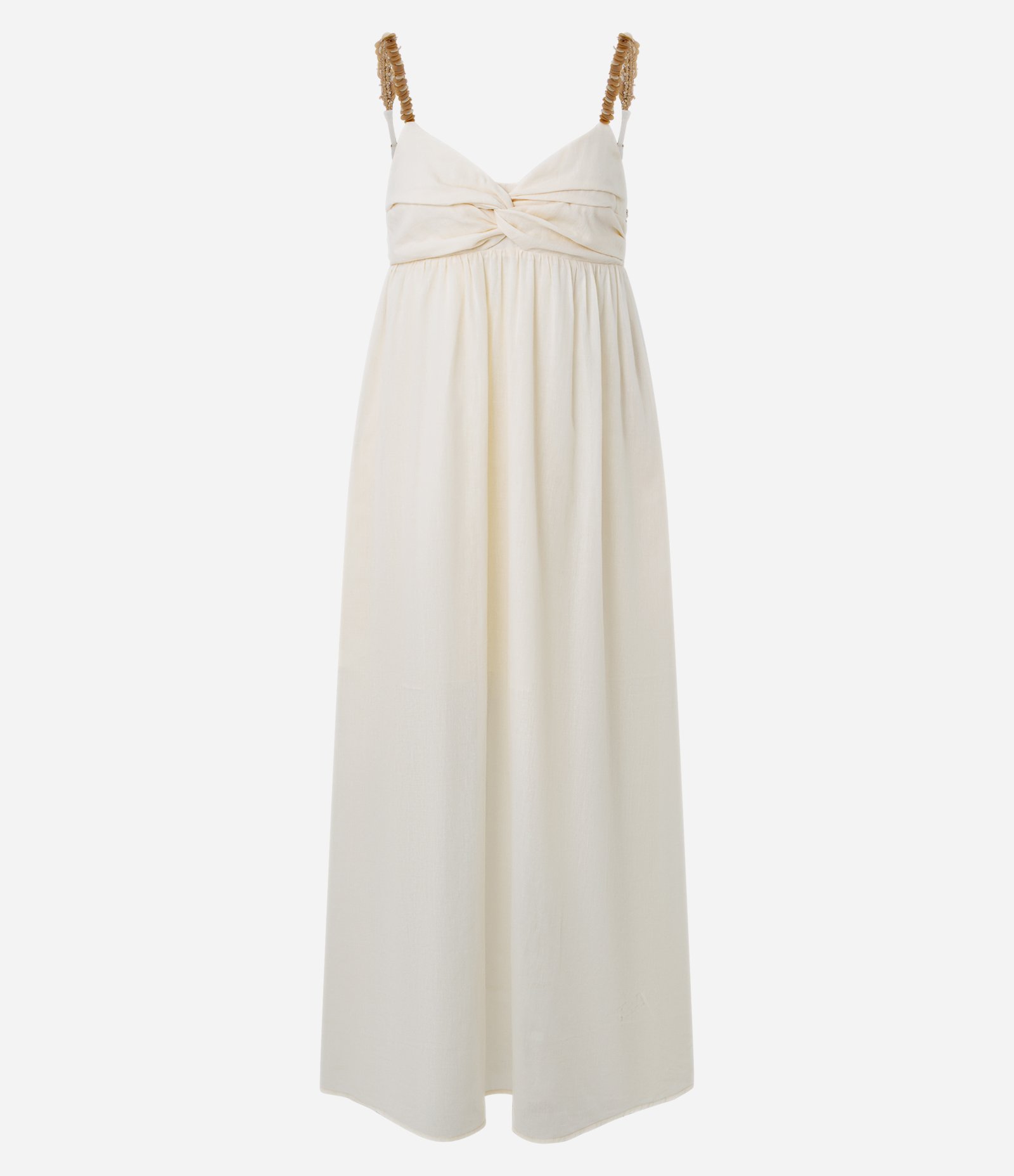 Vestido Midi em Algodão com Alças de Madre Pérola Bege 1