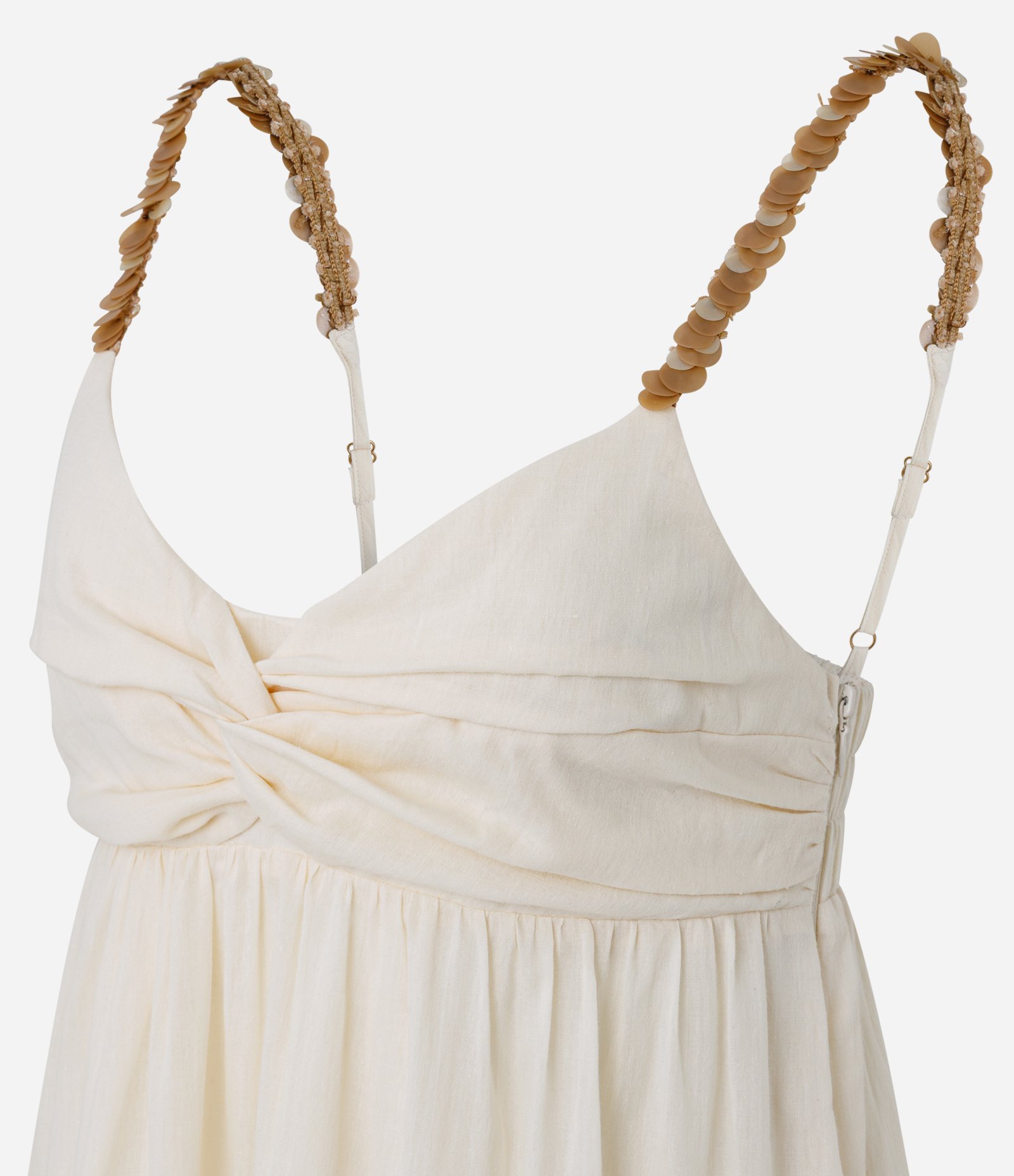 Vestido Midi em Algodão com Alças de Madre Pérola Bege 2