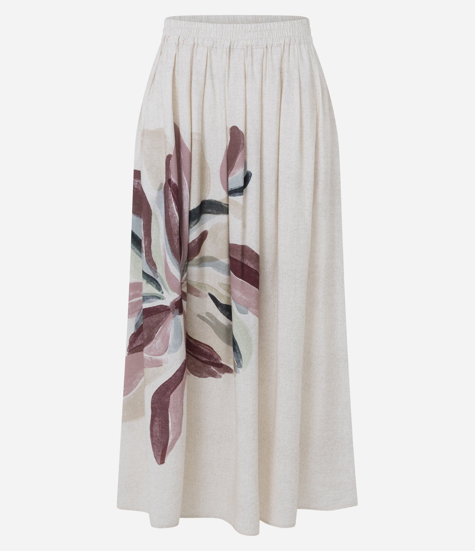 Saia Midi Evasê em Viscose com Estampa Floral Bege 6