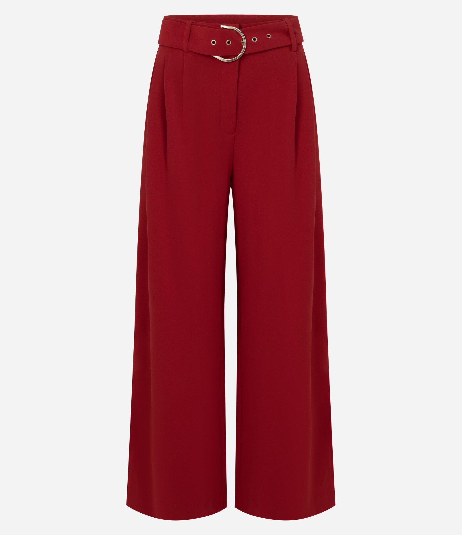 Calça Wide Leg em Crepe com Cinto e Fivela Vermelho 4
