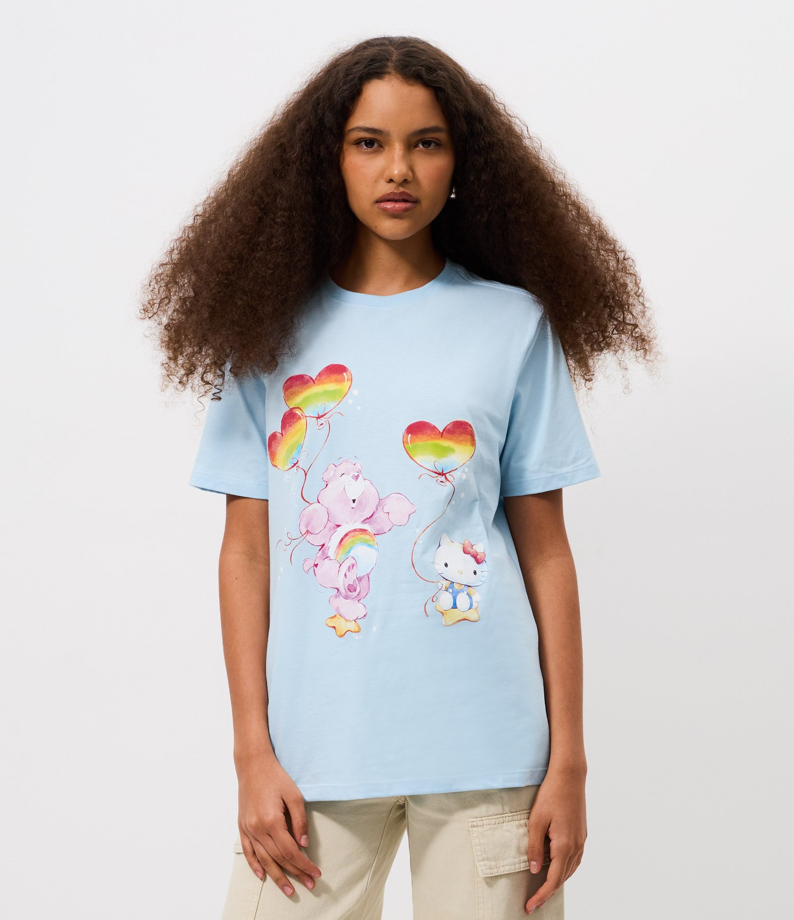 Camiseta Oversized em Algodão com Ursinhos Carinhosos Estampado Azul 1