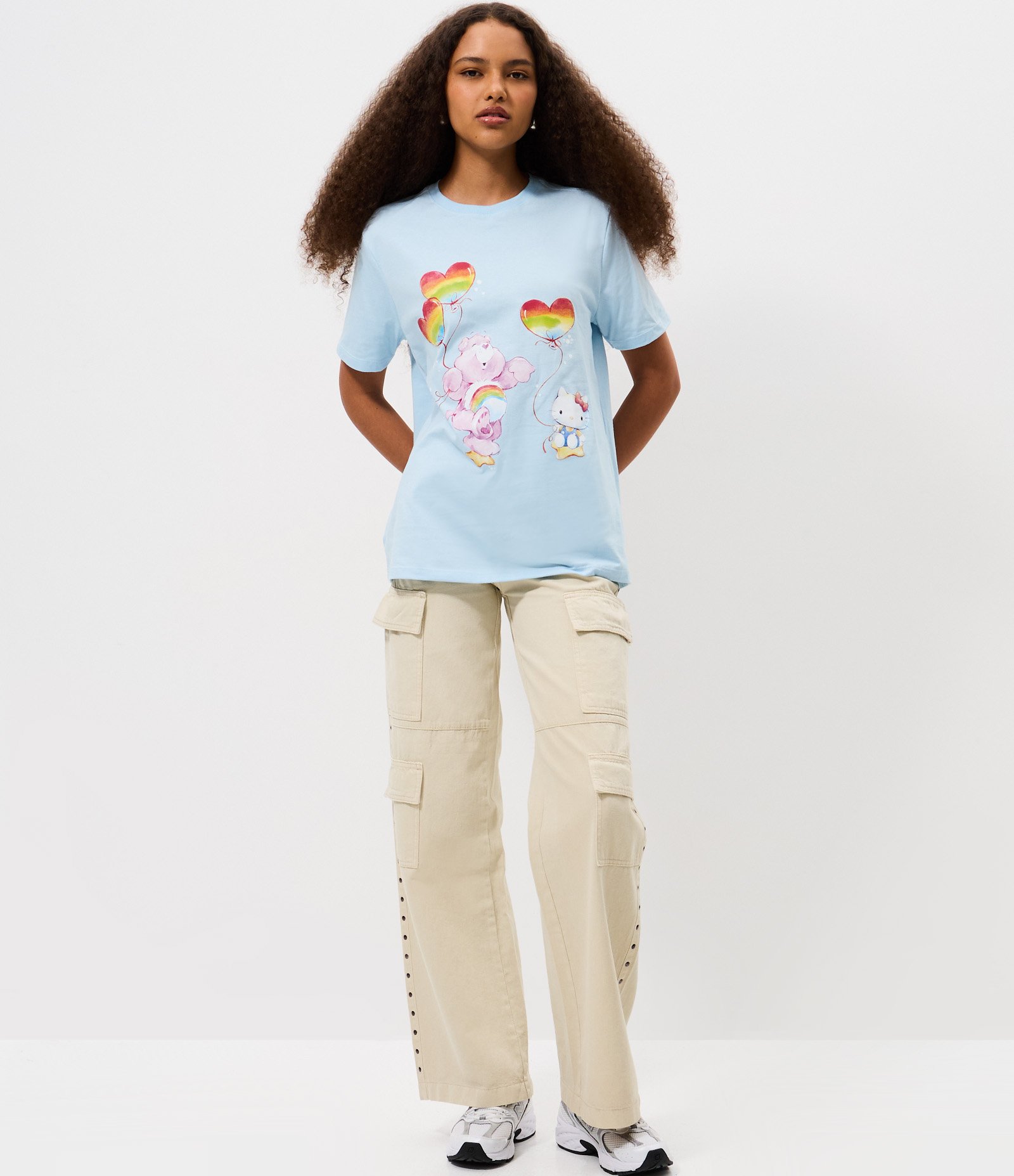 Camiseta Oversized em Algodão com Ursinhos Carinhosos Estampado Azul 2