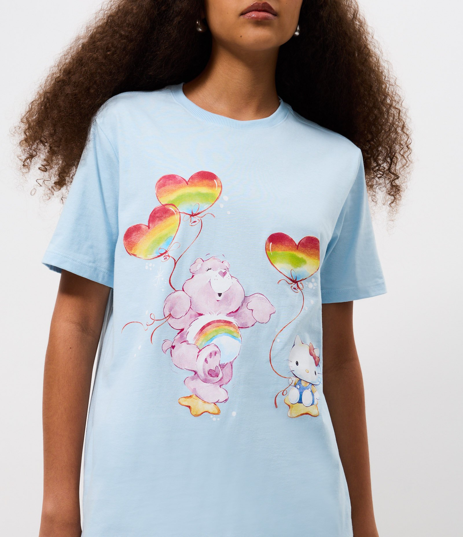 Camiseta Oversized em Algodão com Ursinhos Carinhosos Estampado Azul 3