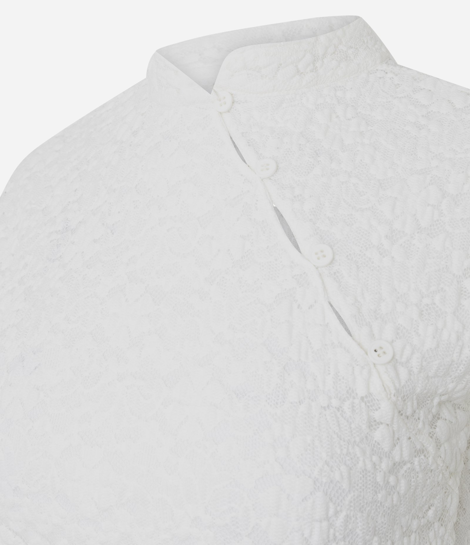 Blusa em Renda com Gola Oriental e Fechamento Transpassado Branco 7