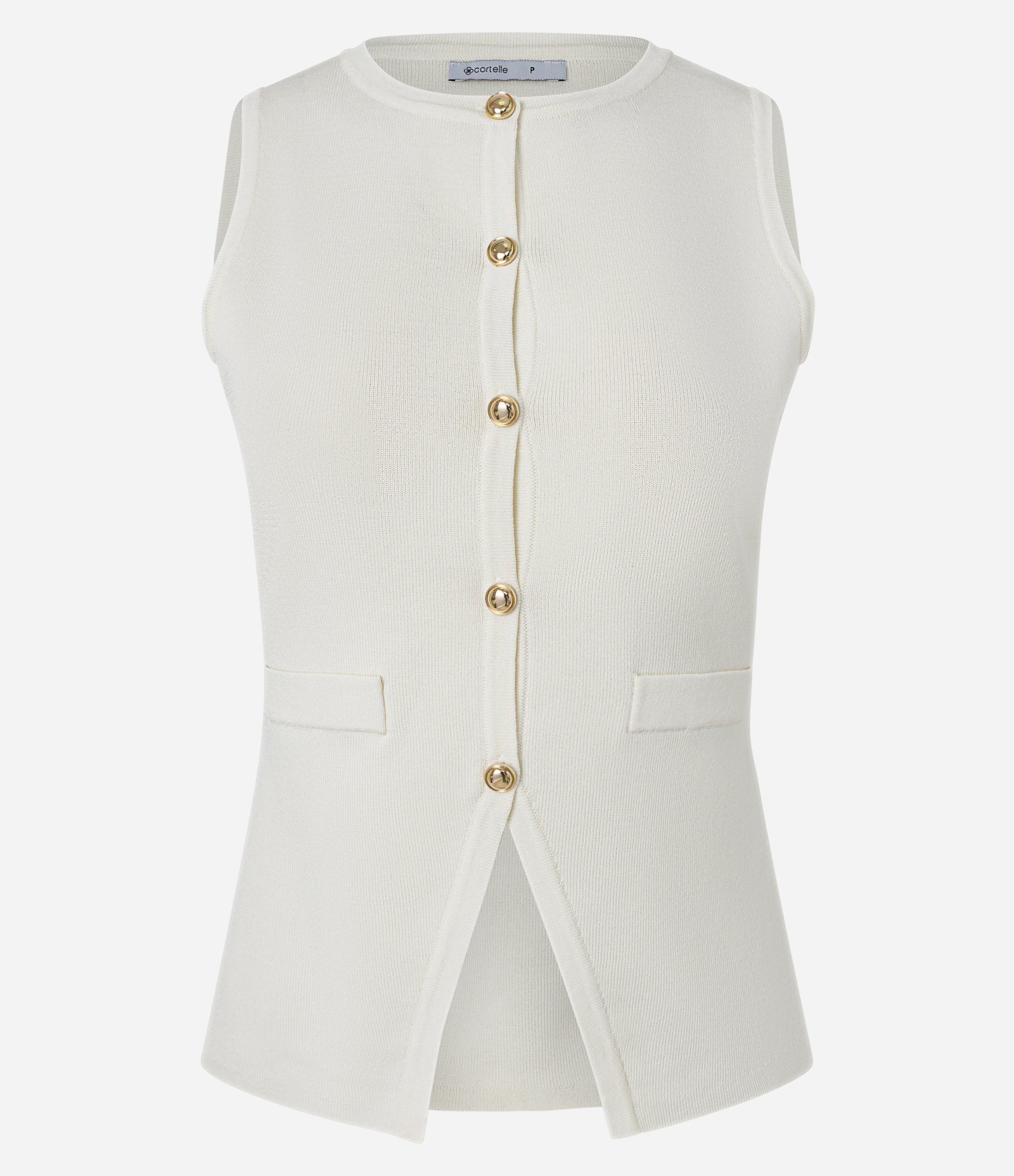 Colete em Tricô com Botões Decorativos Off White 1