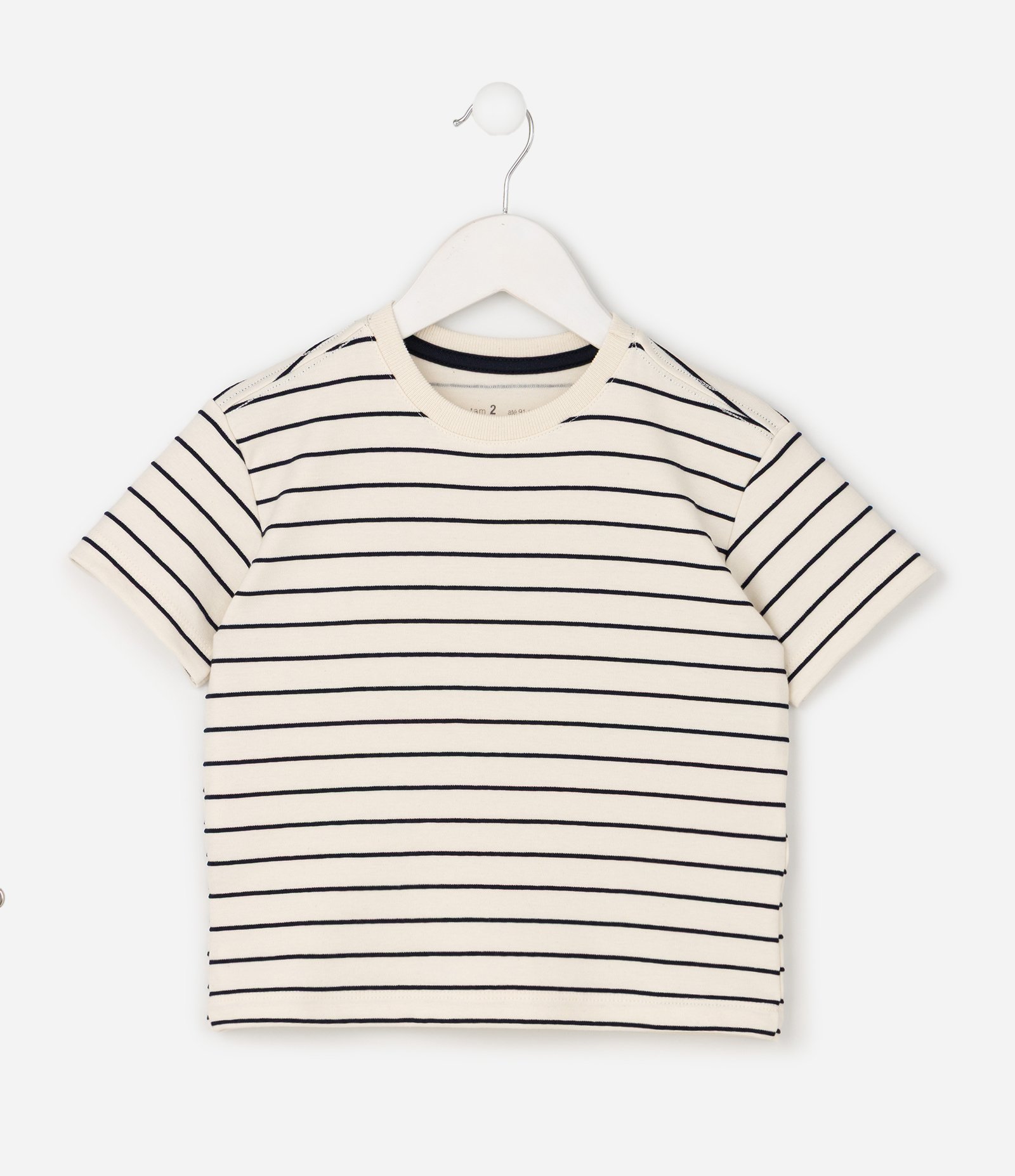 Camiseta Infantil Listrada em Algodão Texturizada – Tam 1 a 6 Anos Off White/Preto 2