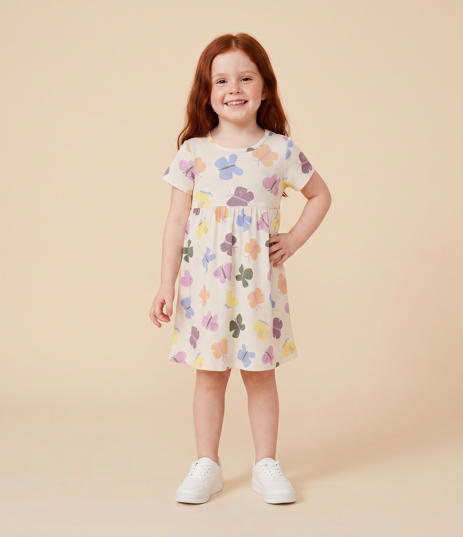 Vestido Marias Infantil Canelado com Estampa Borboletas – Tam 1 a 6 Anos Off White 1