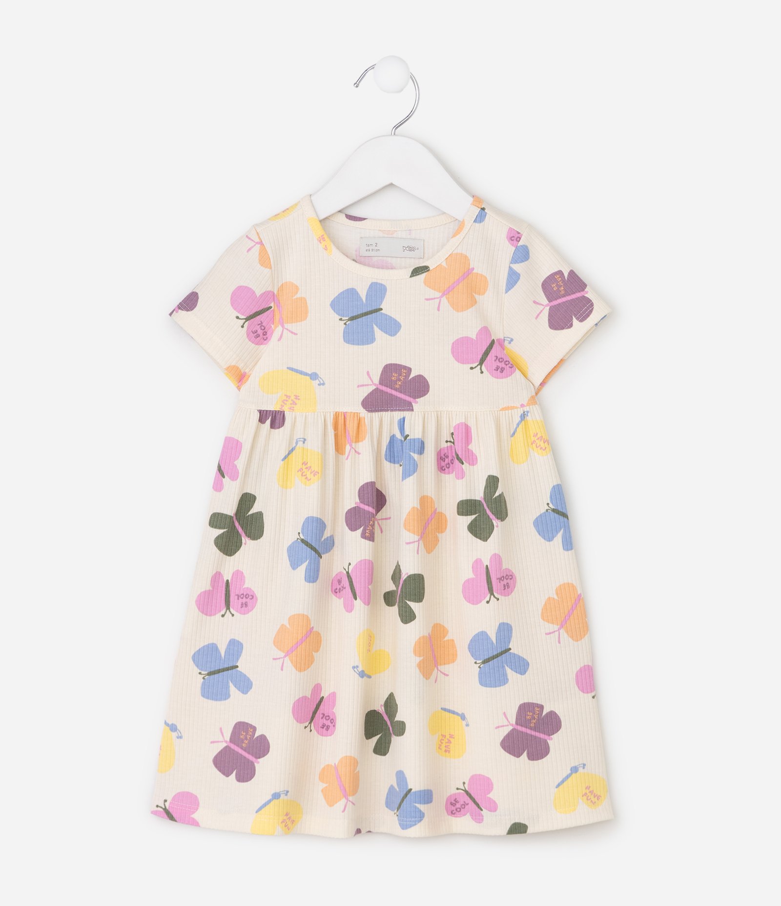 Vestido Marias Infantil Canelado com Estampa Borboletas – Tam 1 a 6 Anos Off White 2