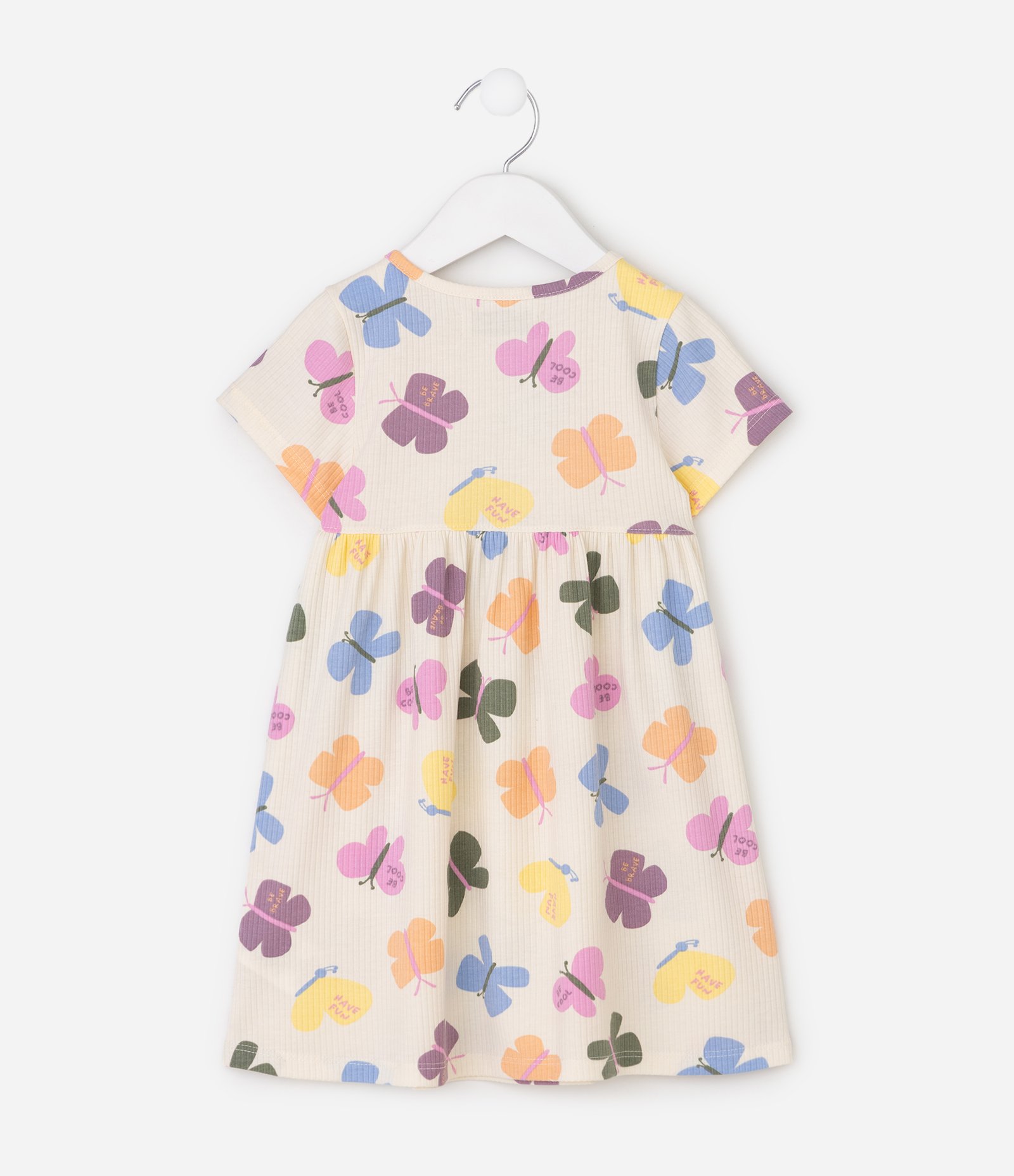 Vestido Marias Infantil Canelado com Estampa Borboletas – Tam 1 a 6 Anos Off White 3