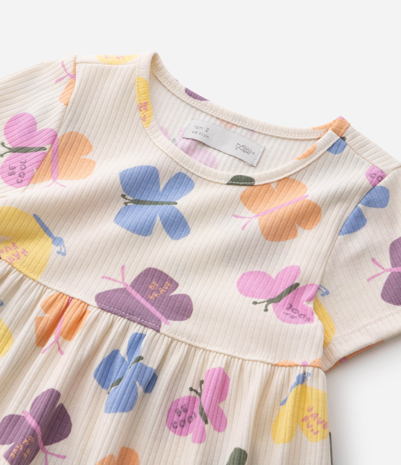 Vestido Marias Infantil Canelado com Estampa Borboletas – Tam 1 a 6 Anos Off White 5