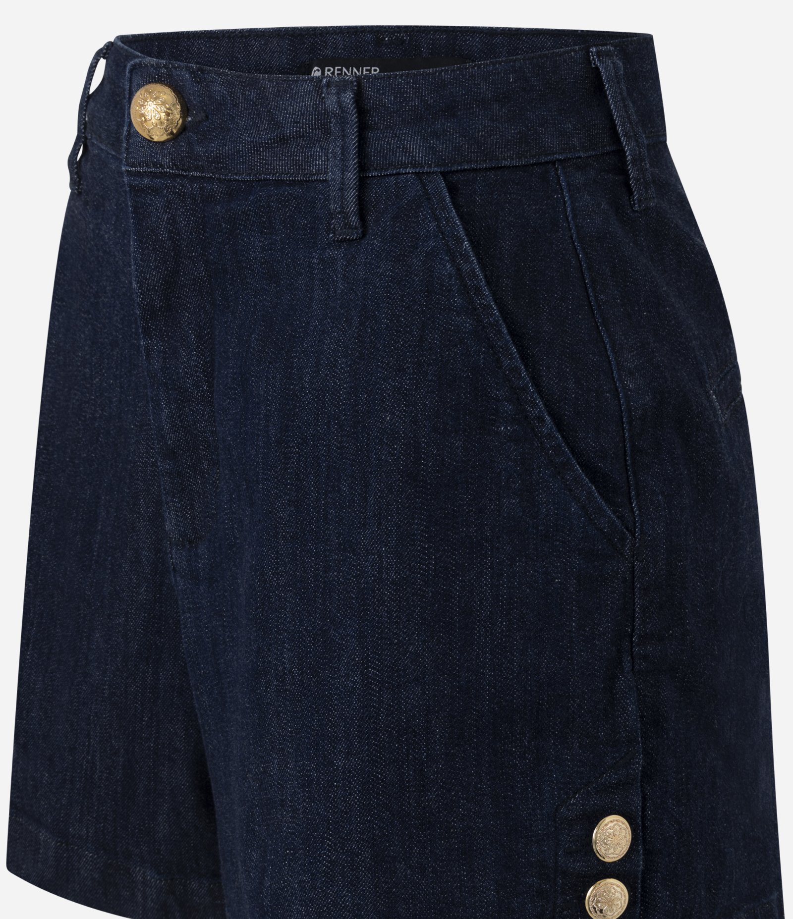 Short Evasê em Jeans com Botões Diferenciados Azul Escuro 6