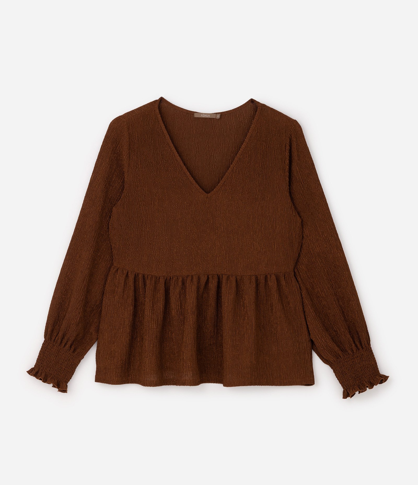 Blusa Texturizada com Babado Curve & Plus Size Marrom 5
