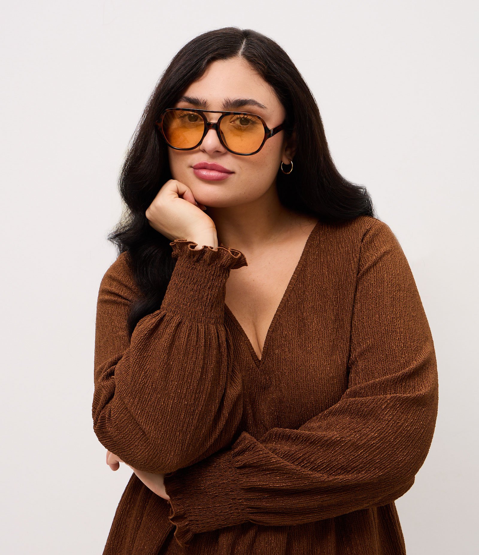 Blusa Texturizada com Babado Curve & Plus Size Marrom 3