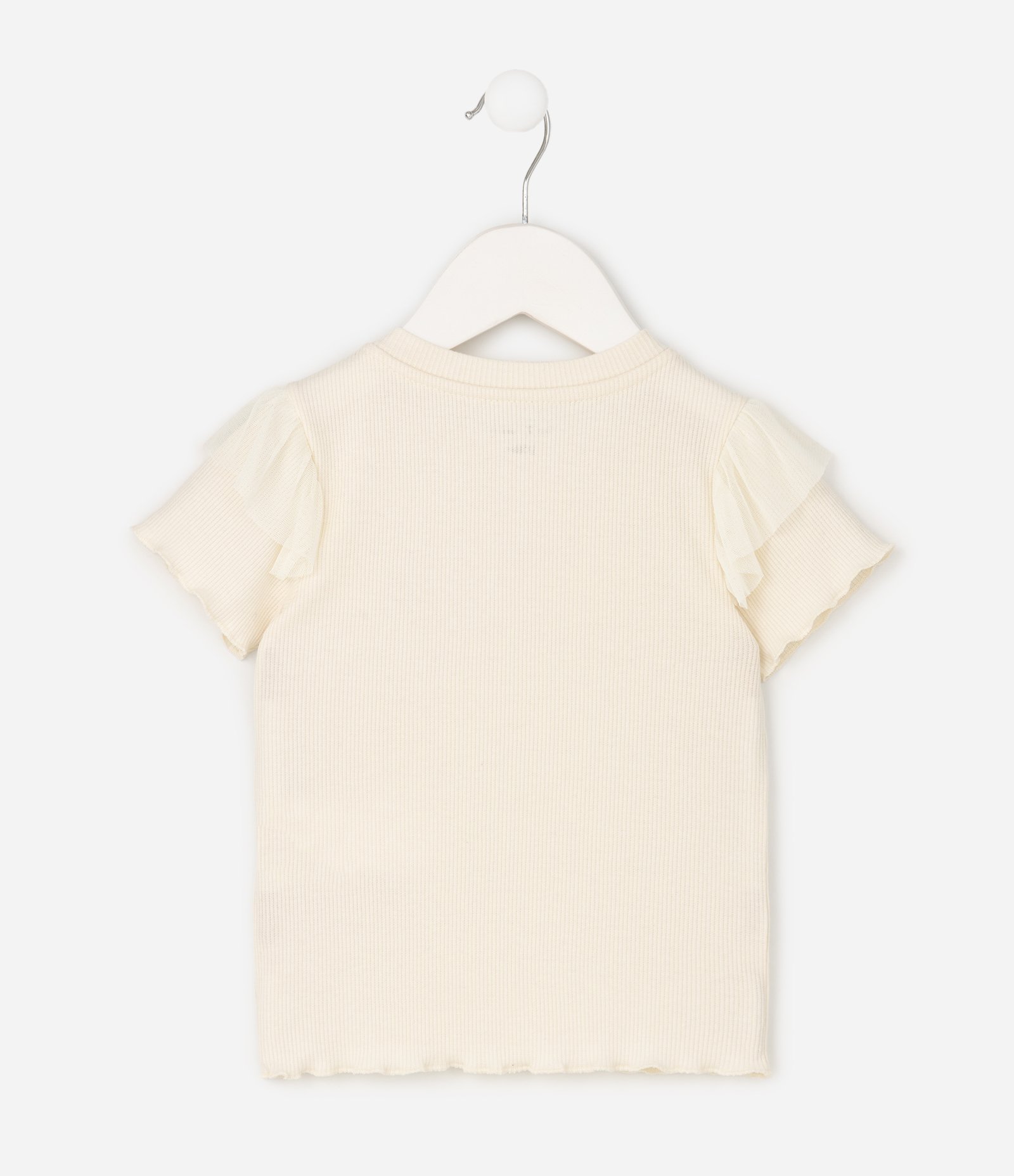 Blusa Slim em Ribana com Bordado de Ícones e Babado - Tam 1 a 6 Anos Bege 3