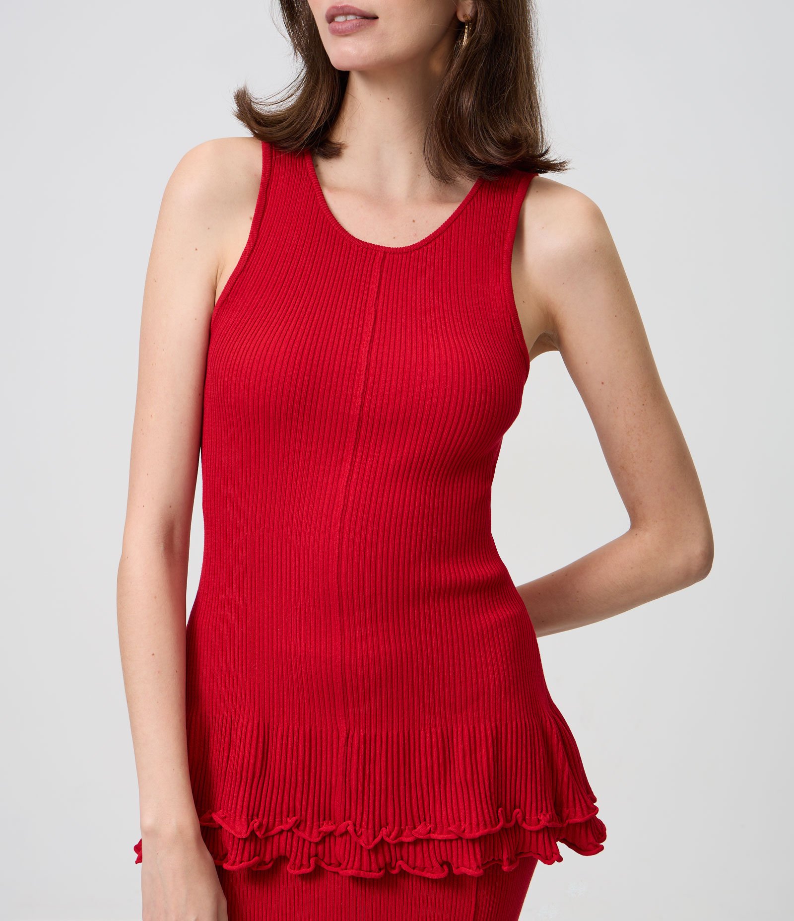 Blusa Alongada em Tricô com Barra Ondulada Vermelho 4