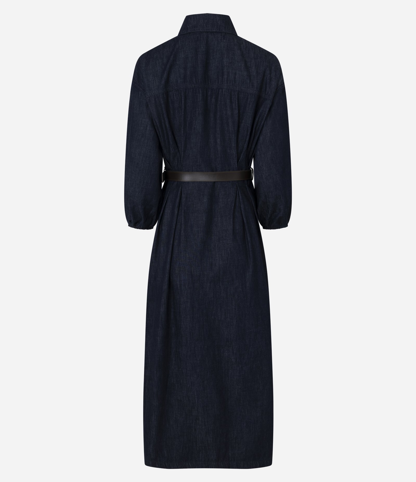 Vestido Midi em Jeans com Manga Longa e Cinto Escuro 2