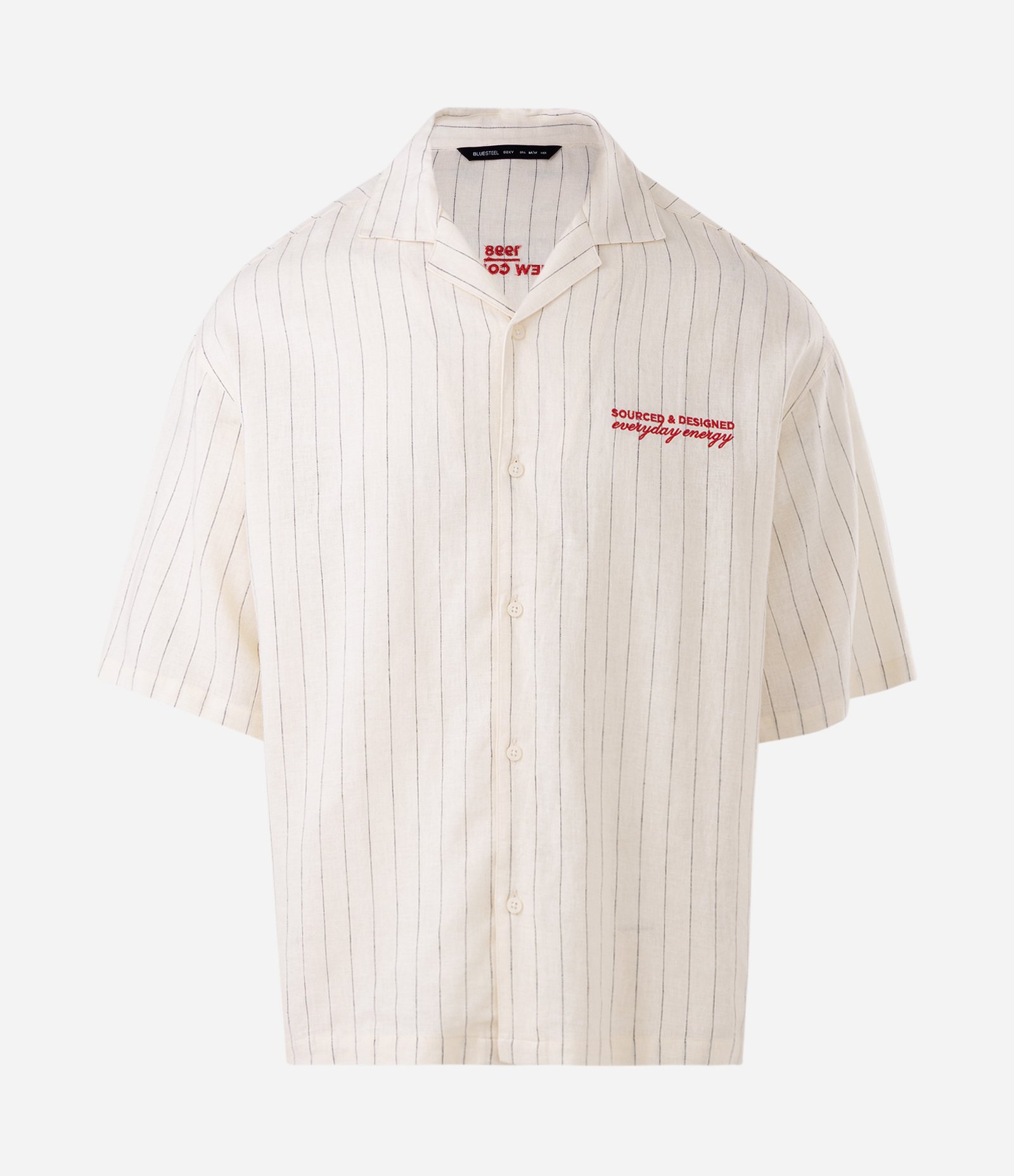 Camisa Boxy em Viscolinho Listrada com Bordado Off White 5