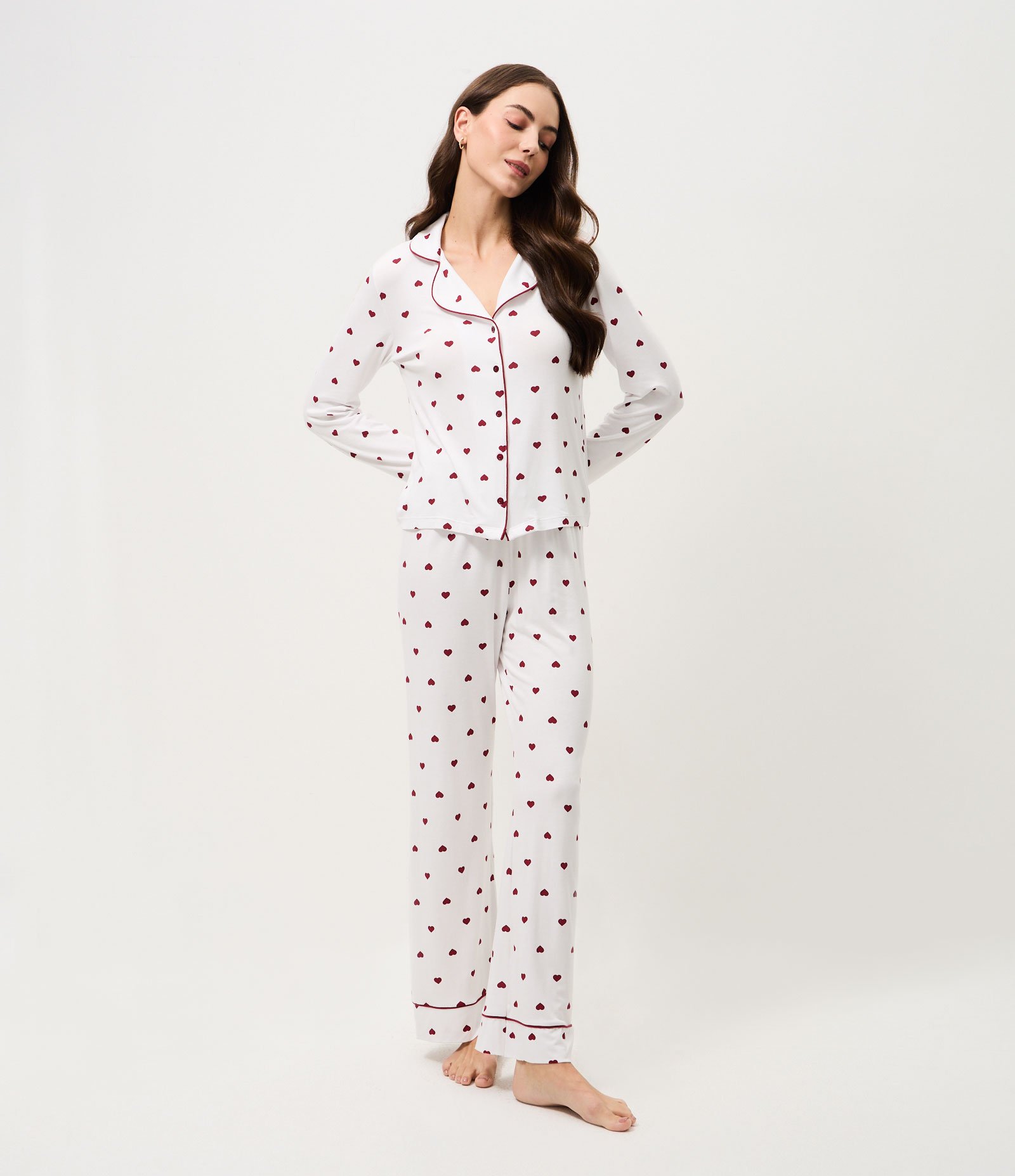 Pijama Longo Americano Poá Namorados Branco 2
