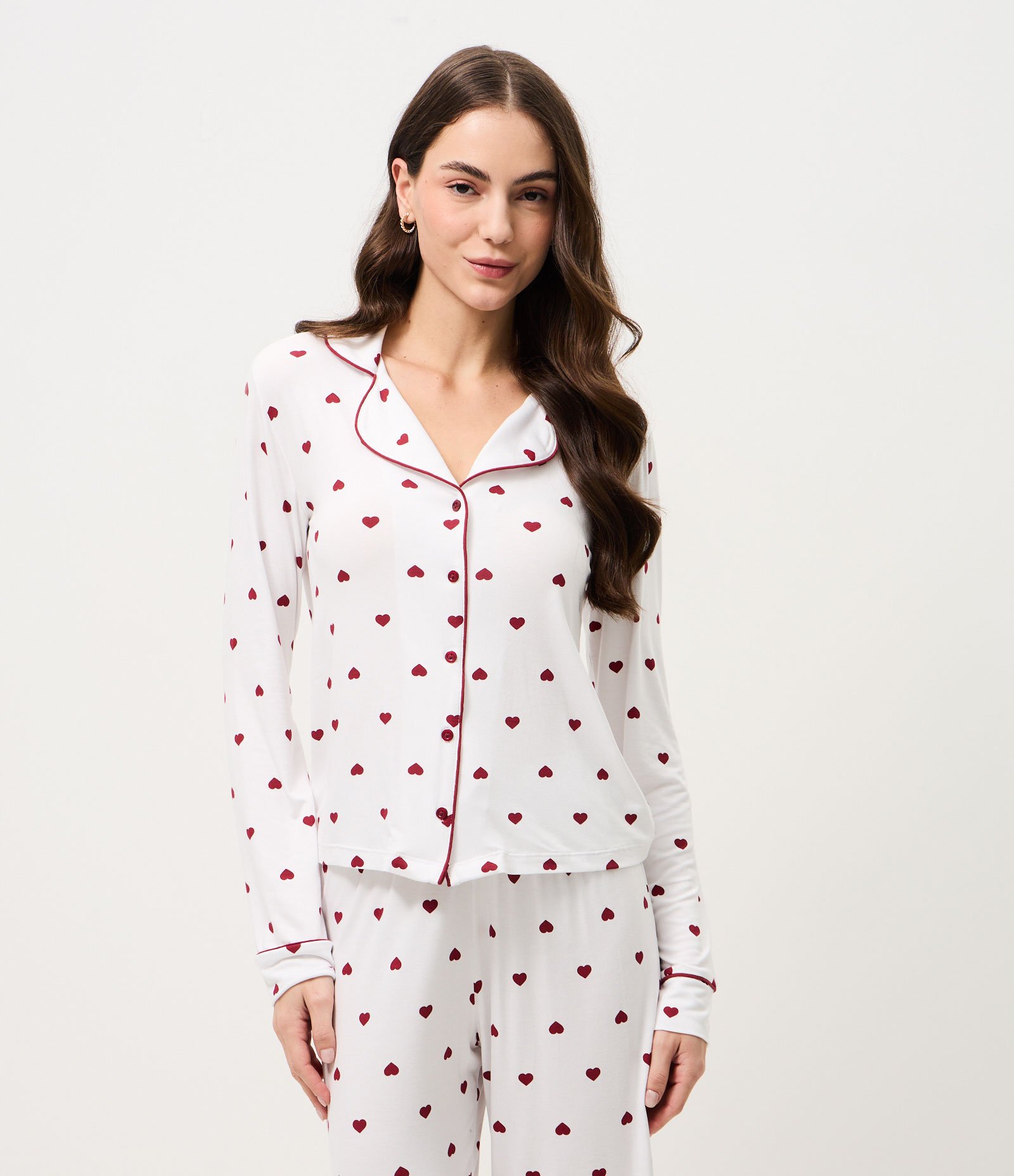 Pijama Longo Americano Poá Namorados Branco 3