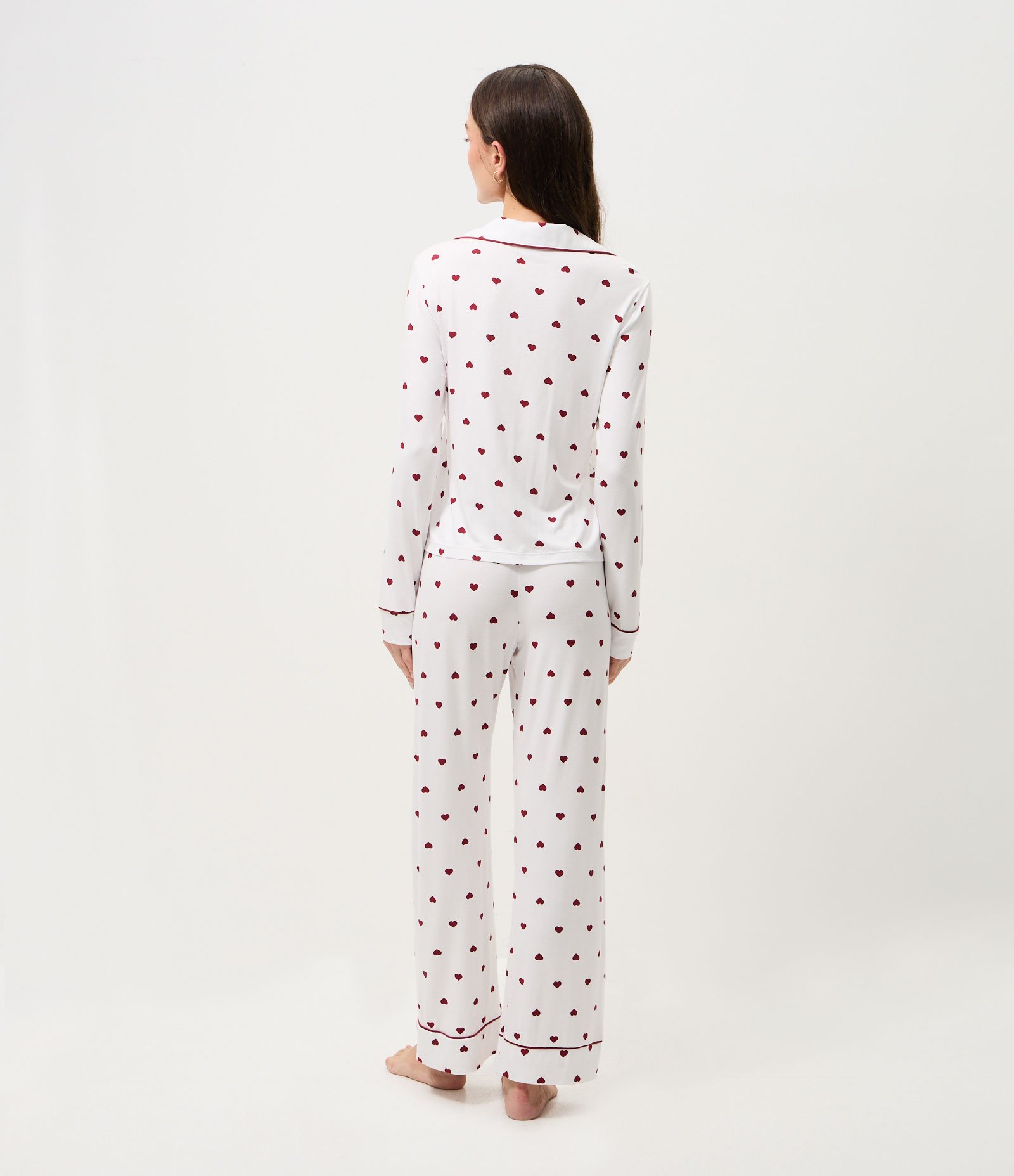Pijama Longo Americano Poá Namorados Branco 5