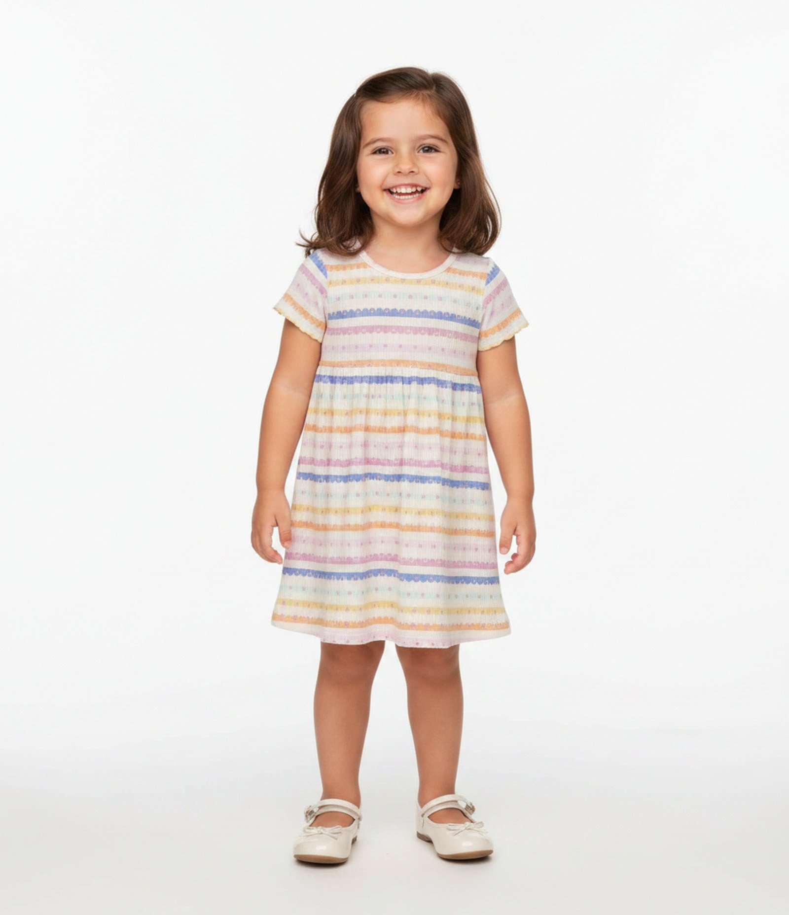 Vestido Infantil com Estampa Listrada e Corações - Tam 1 a 6 Anos Multicores 1