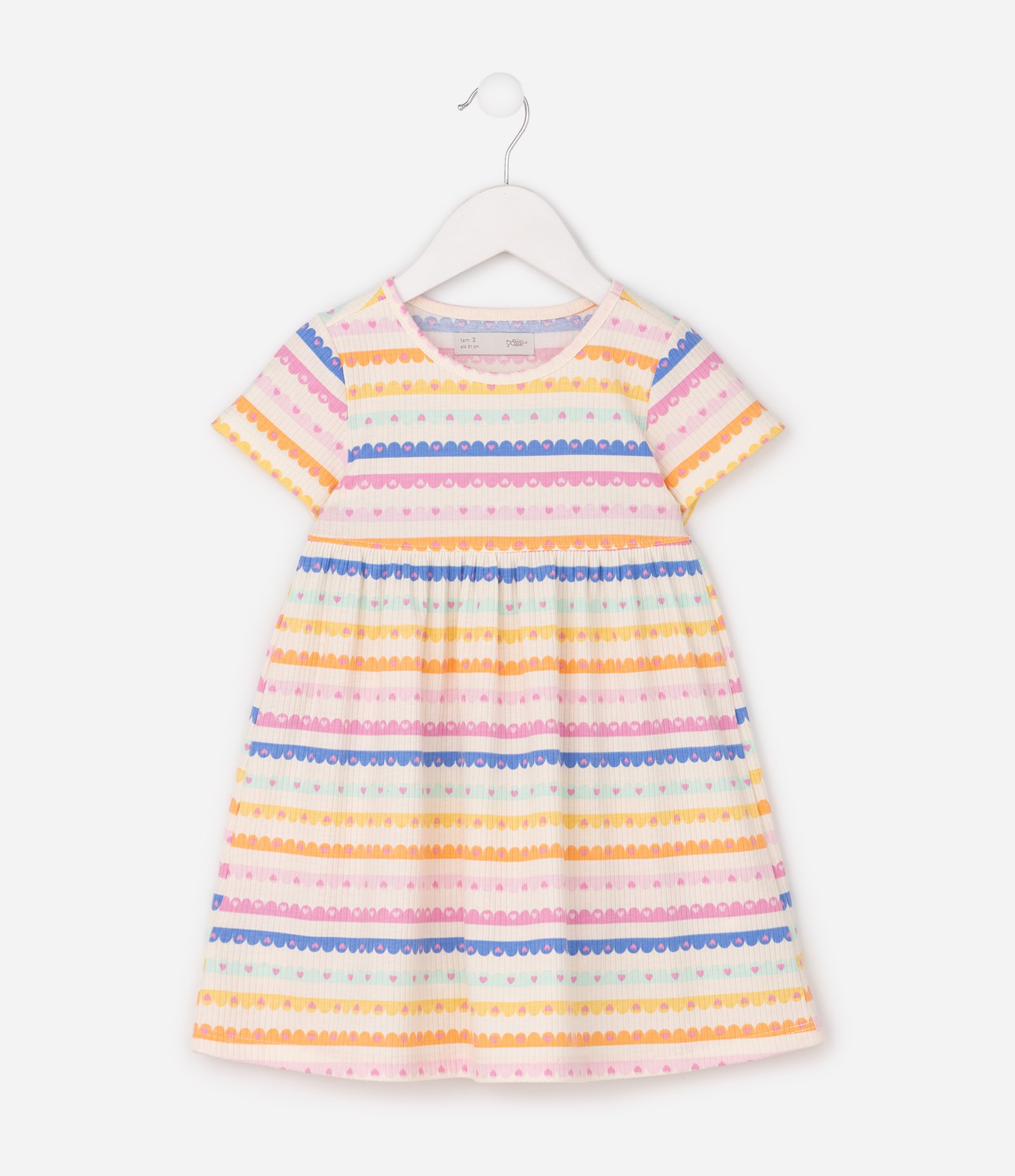 Vestido Infantil com Estampa Listrada e Corações - Tam 1 a 6 Anos Multicores 2