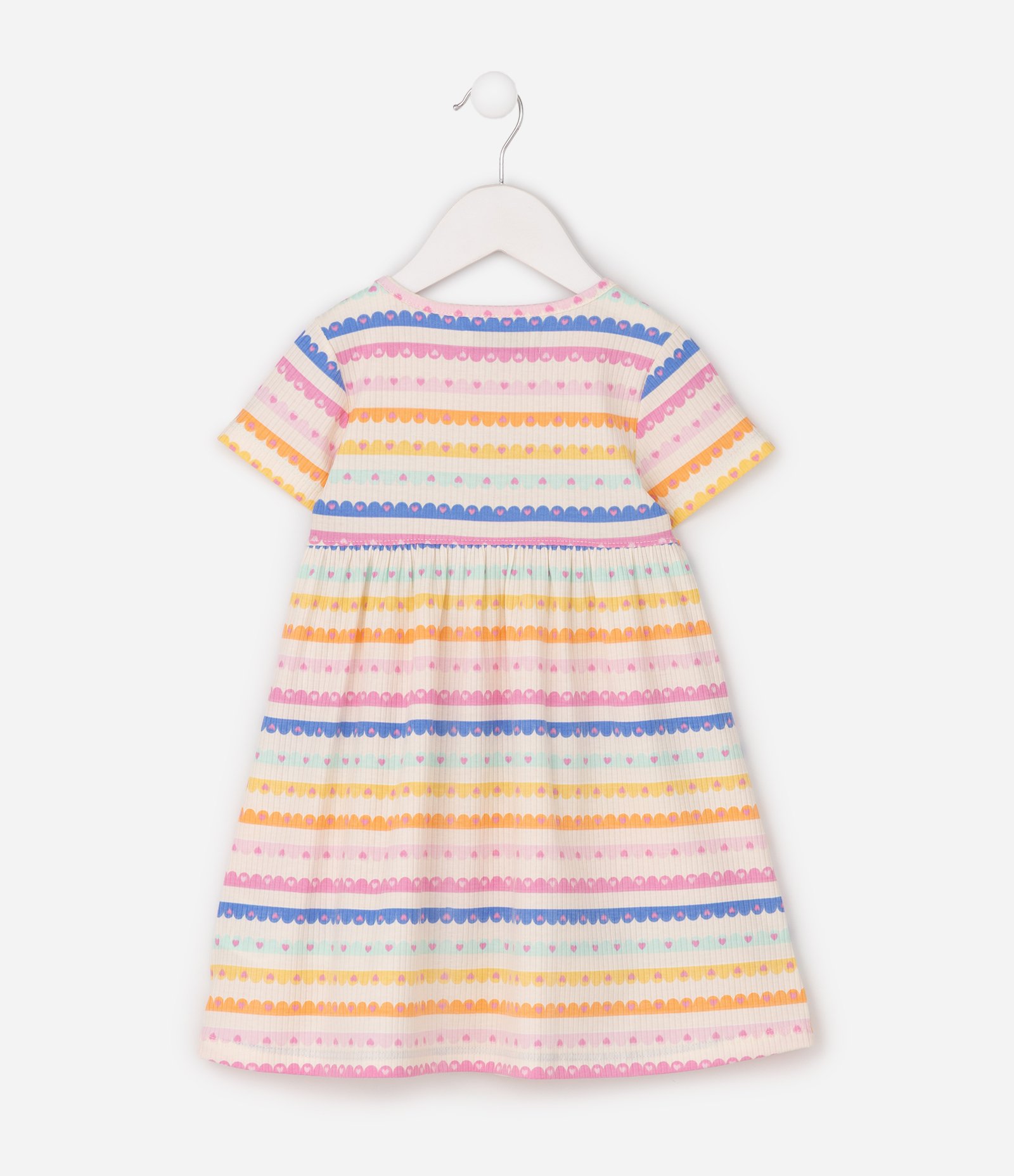 Vestido Infantil com Estampa Listrada e Corações - Tam 1 a 6 Anos Multicores 3