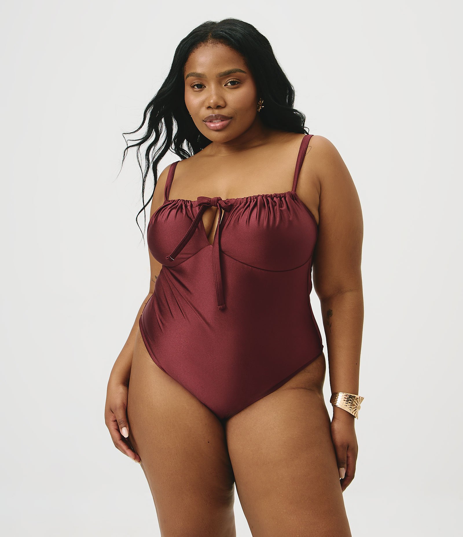 Maiô com Amarração Curve & Plus Size Vinho 1