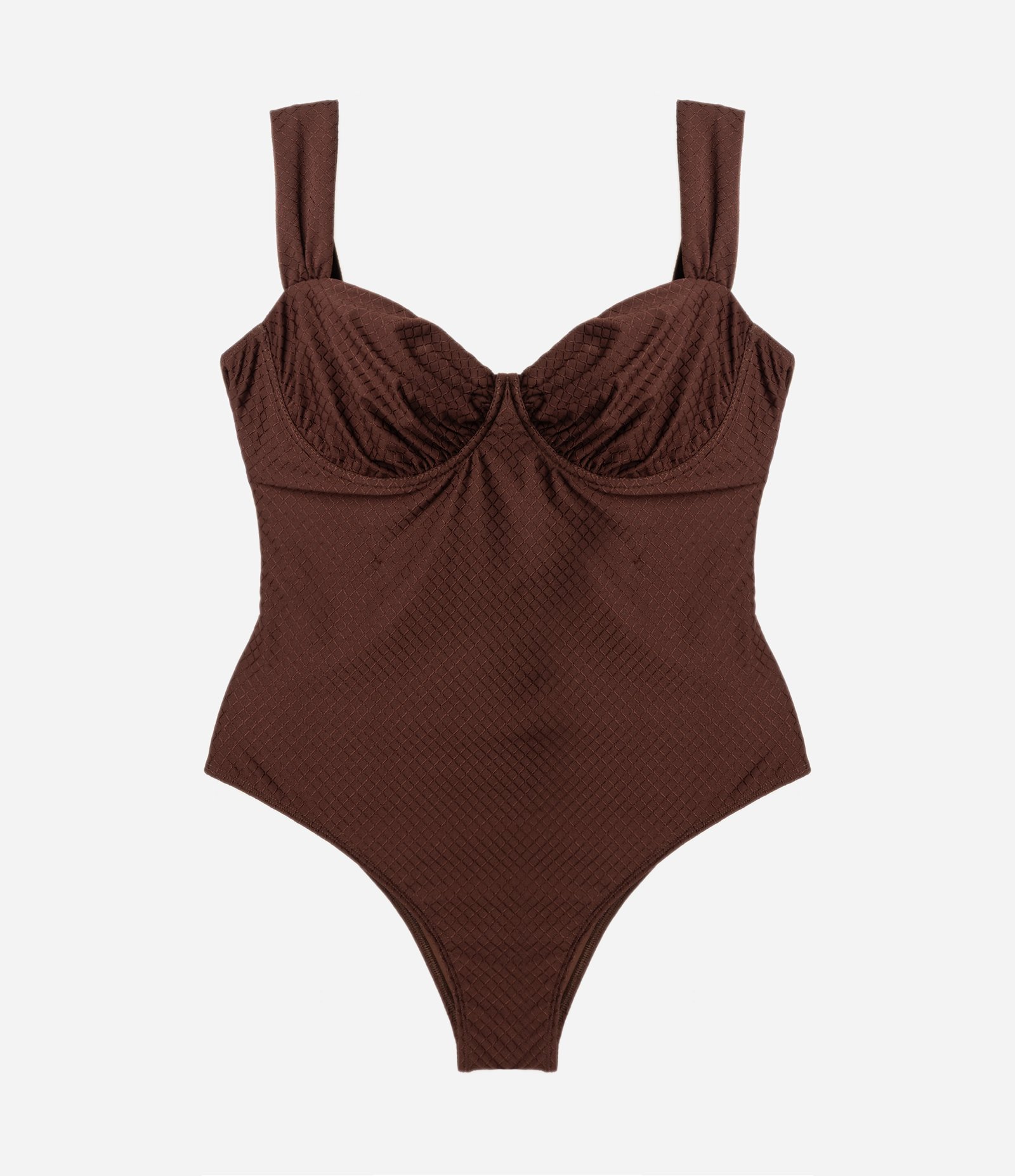 Maiô Meia Taça em Poliamida Texturizado UV 50+ Curve & Plus Size Marrom 1