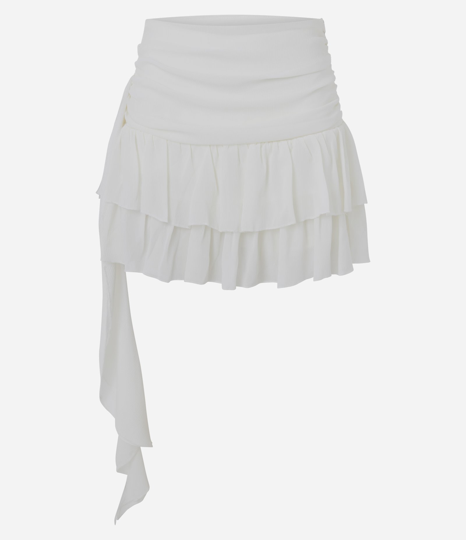 Saia Curta em Chiffon com Babados e Amarração Lateral Branco 1