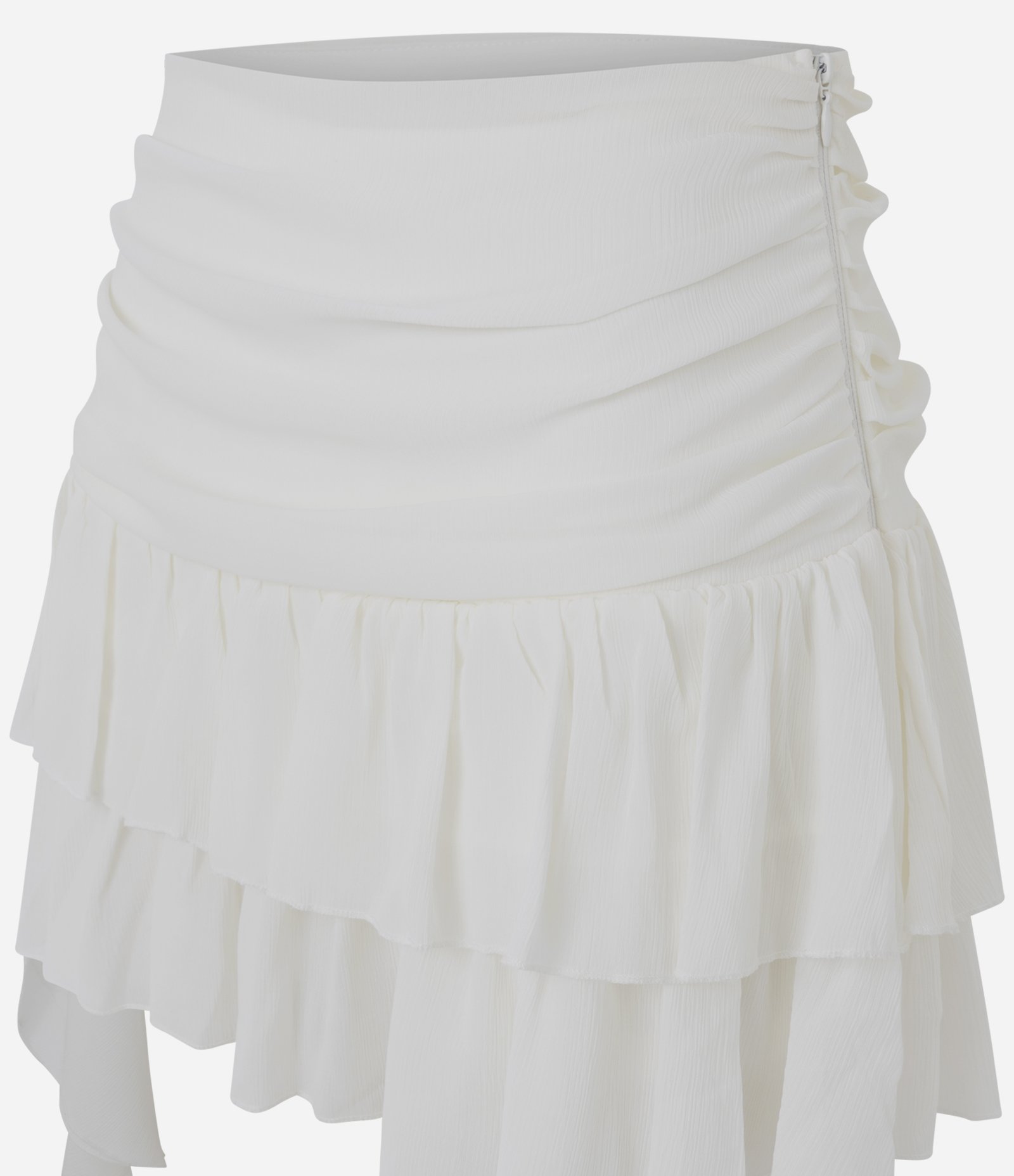Saia Curta em Chiffon com Babados e Amarração Lateral Branco 2