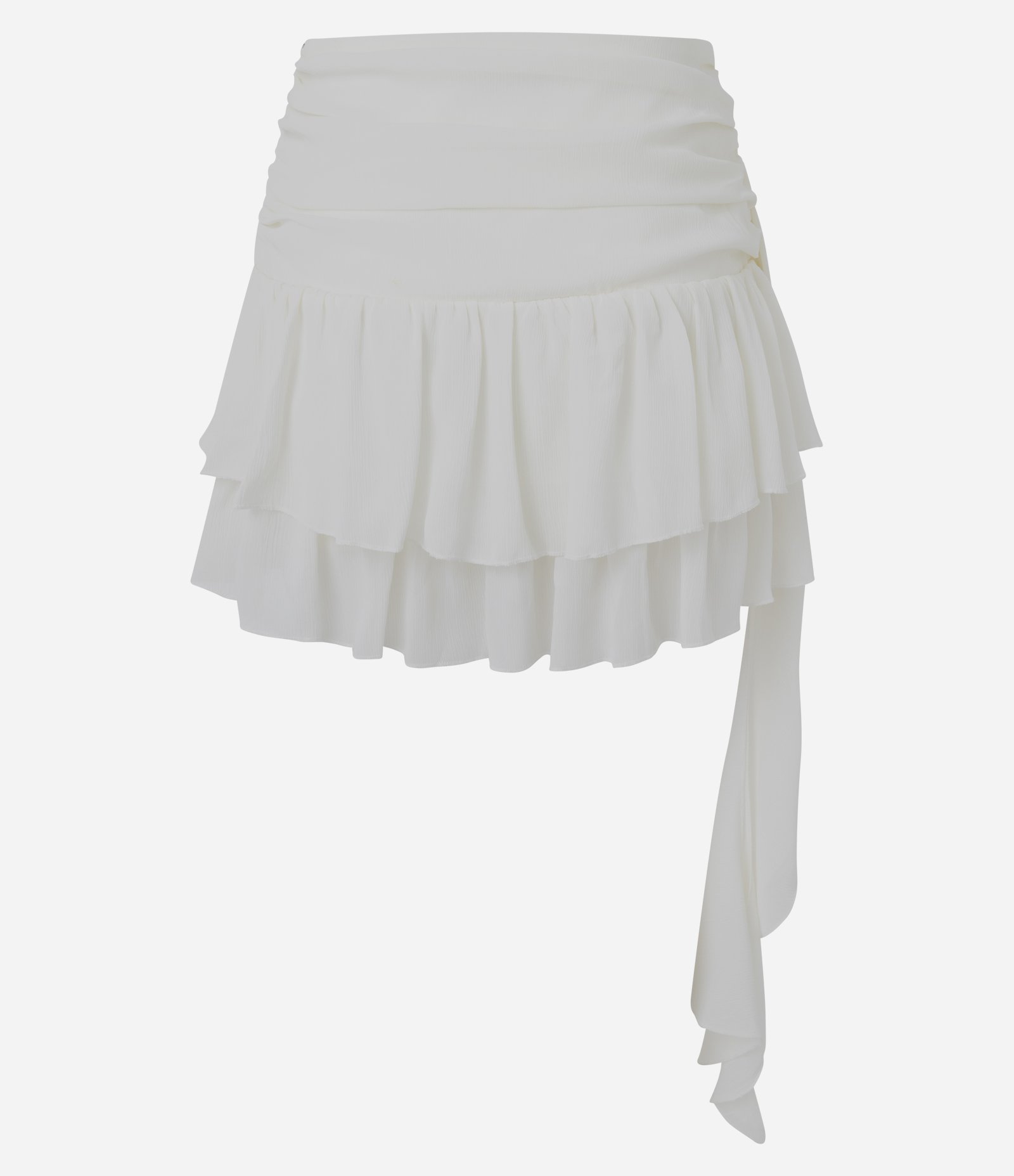 Saia Curta em Chiffon com Babados e Amarração Lateral Branco 3