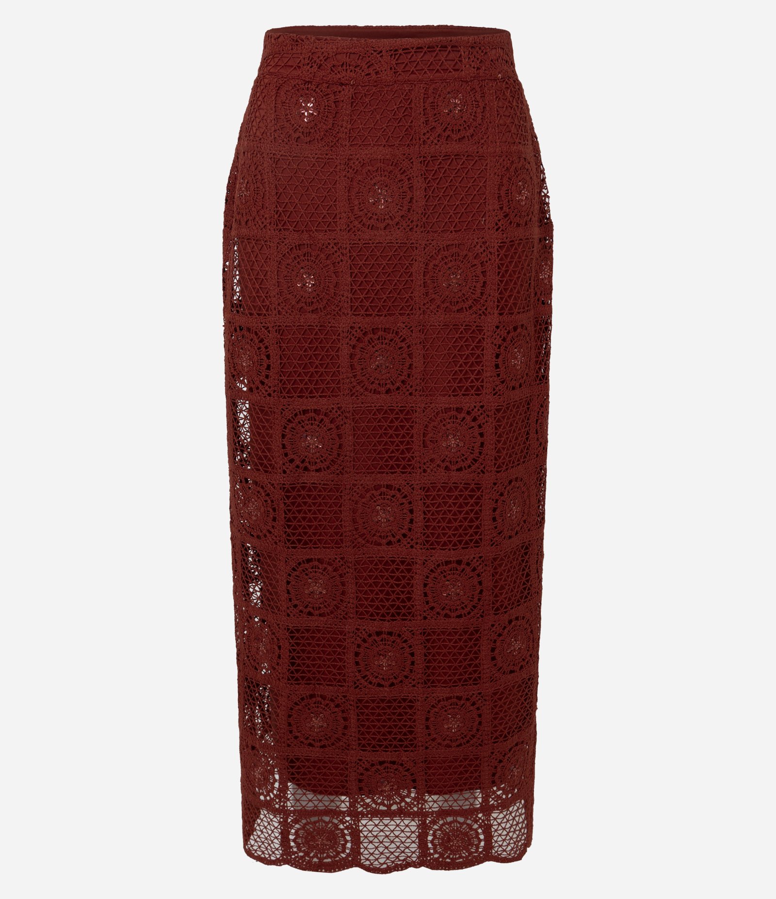 Saia Midi em Crochê com Paetês e Bordado Abstrato Vermelho 6