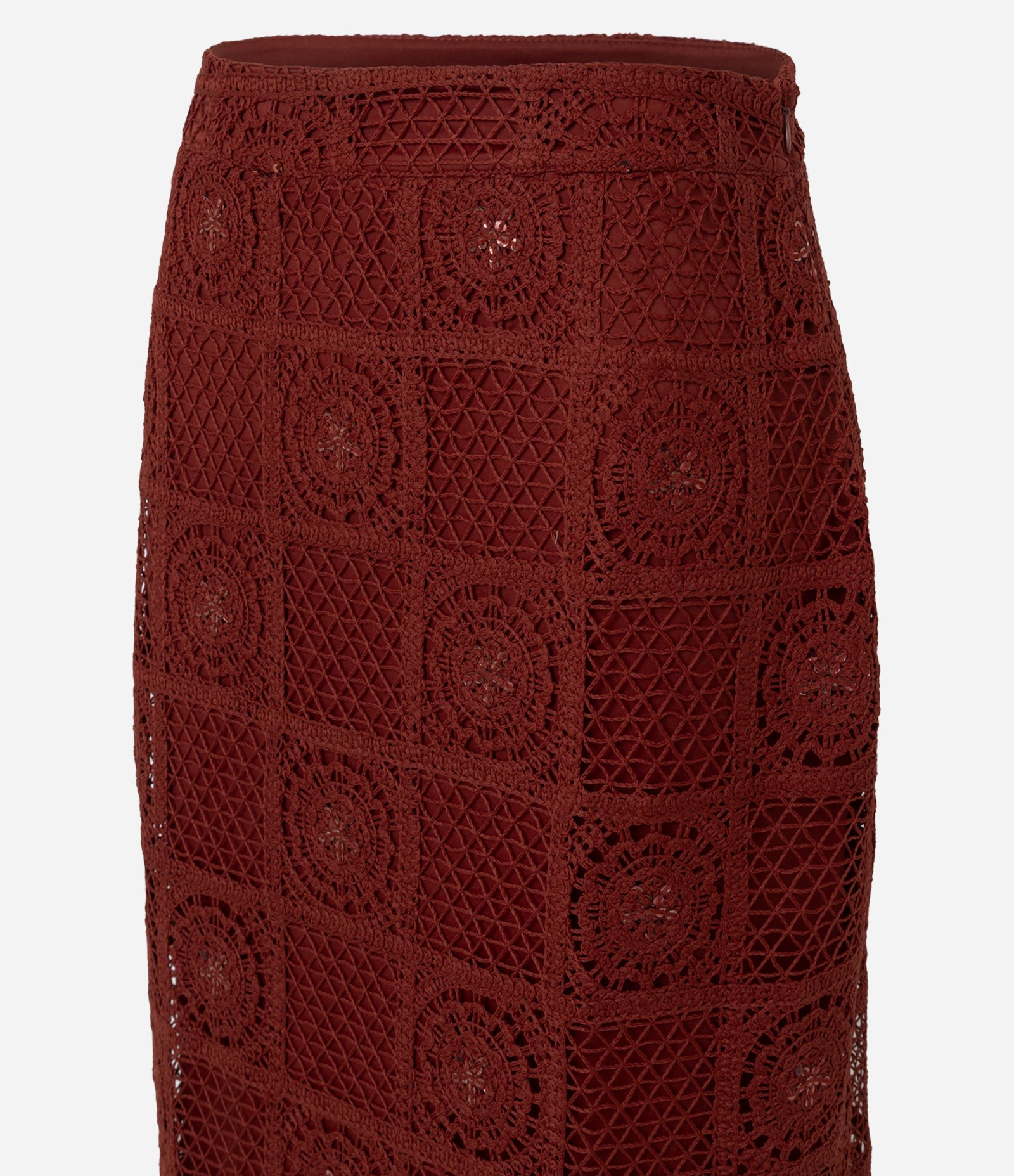 Saia Midi em Crochê com Paetês e Bordado Abstrato Vermelho 7