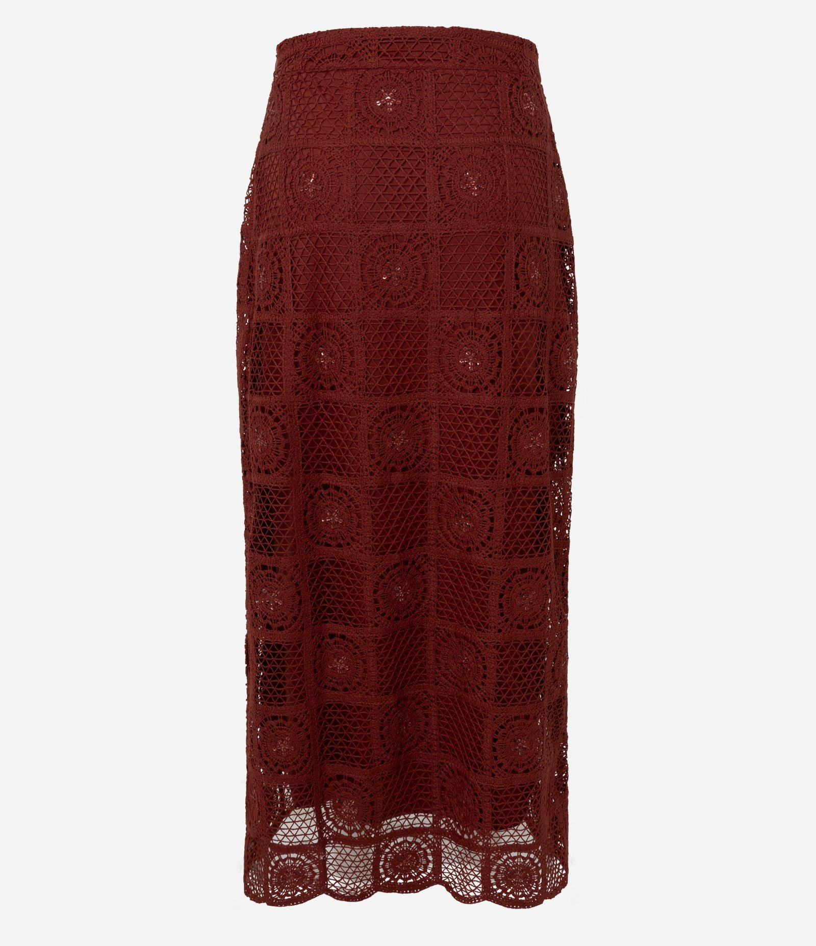 Saia Midi em Crochê com Paetês e Bordado Abstrato Vermelho 8