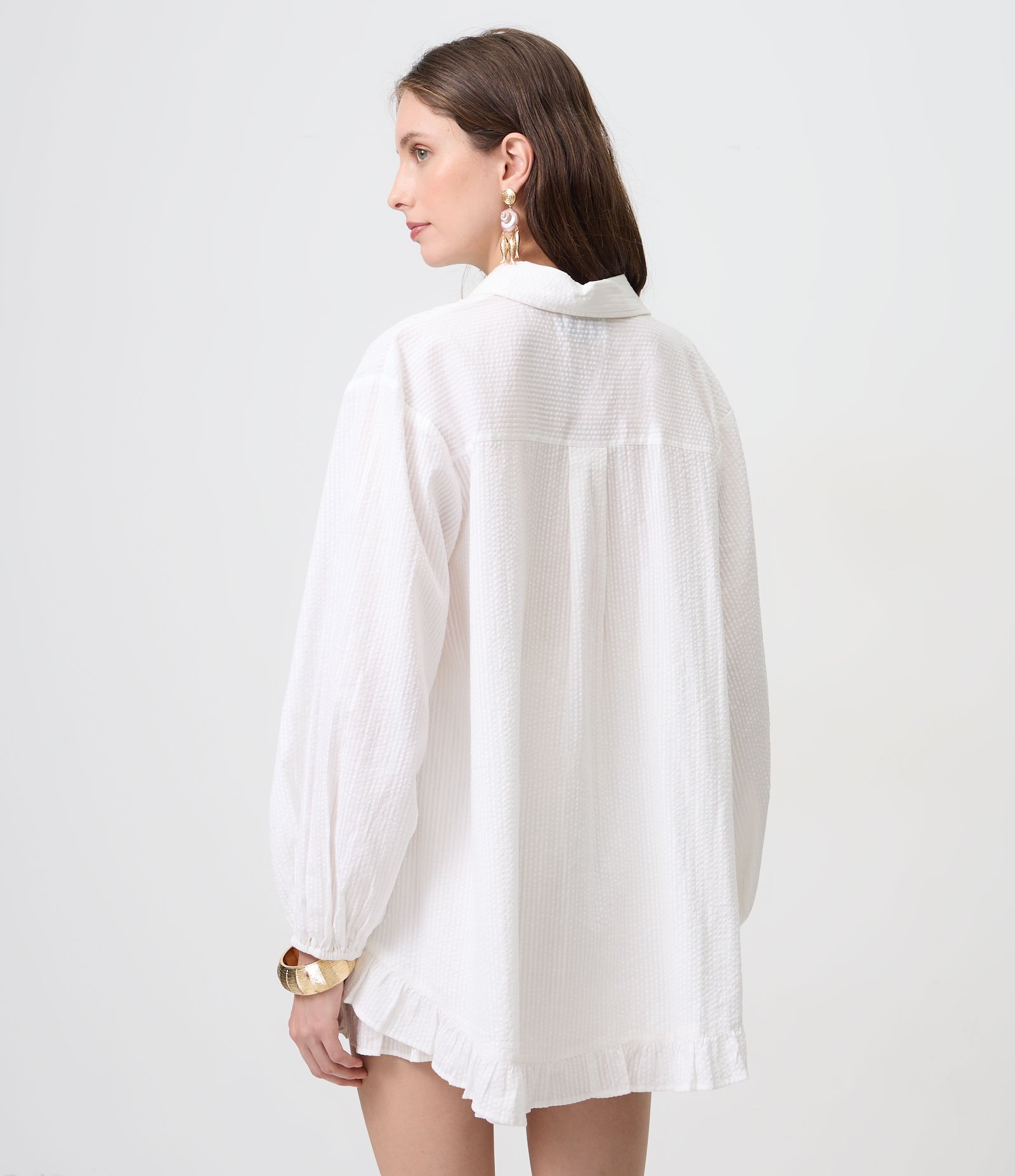 Camisa Mullet em Tricoline com Babado na Barra Branco 4