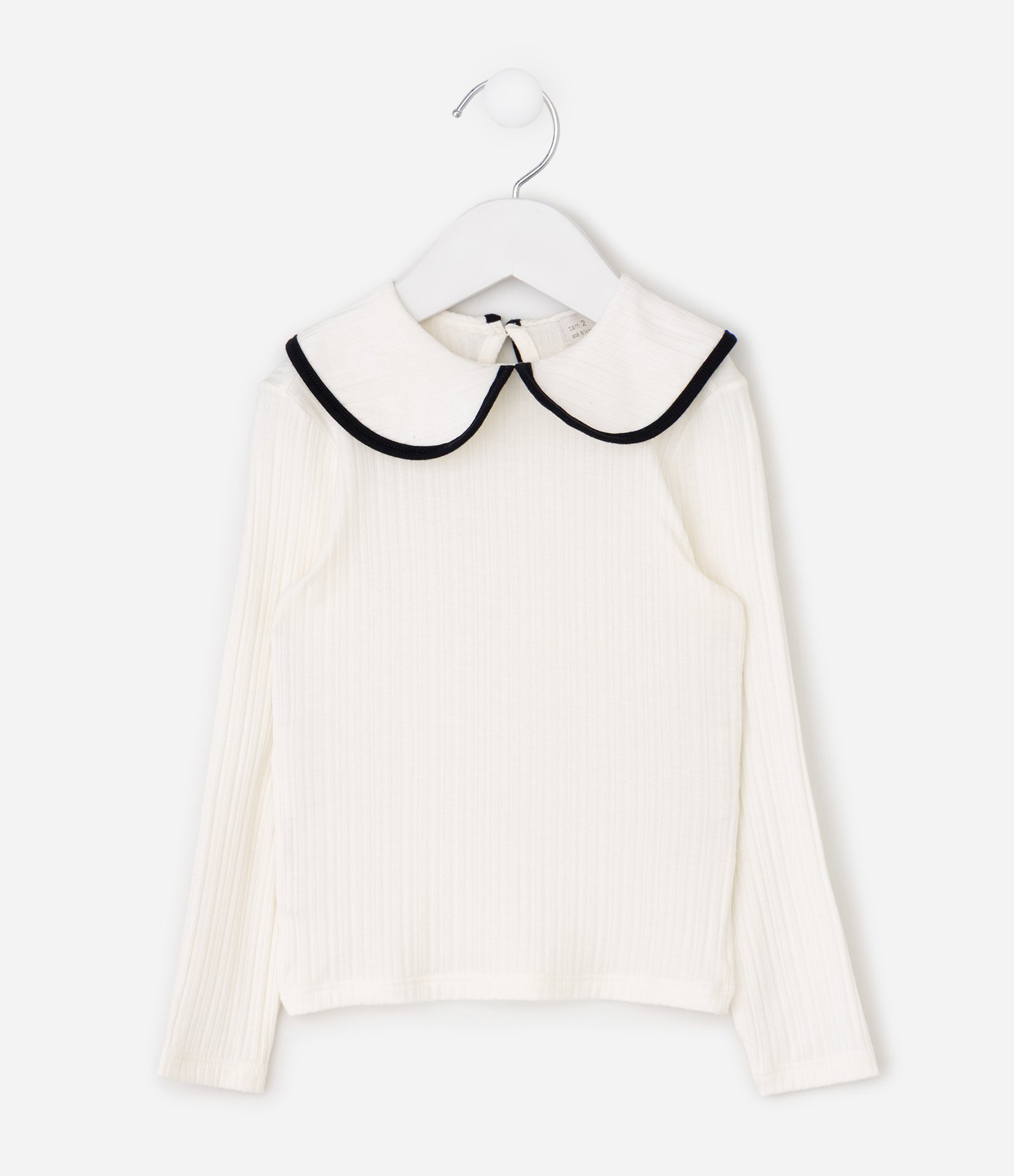Blusa Infantil com Gola Boneca e Viés Contrastante – Tam 1 a 6 Anos Off White 3