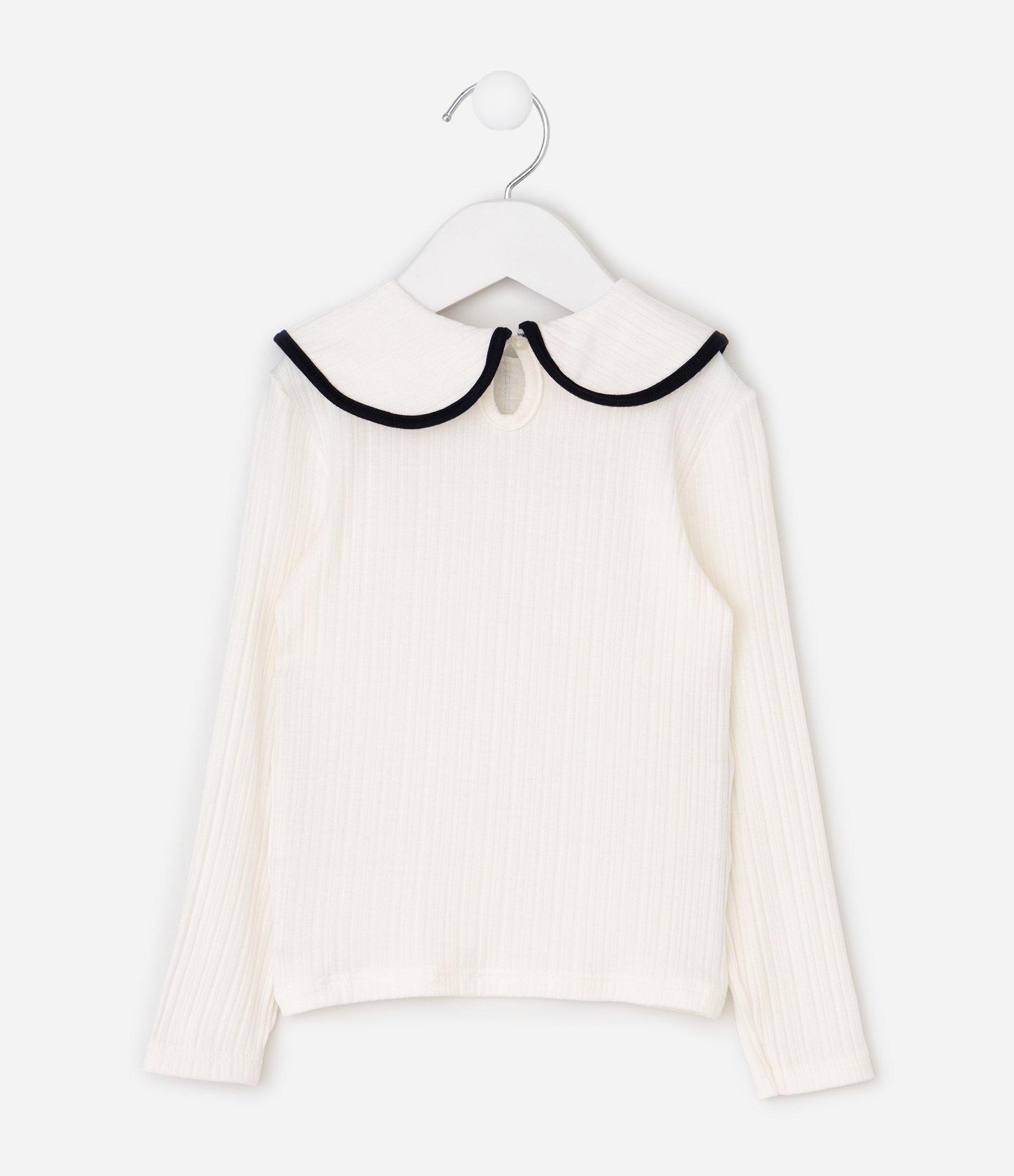 Blusa Infantil com Gola Boneca e Viés Contrastante – Tam 1 a 6 Anos Off White 4