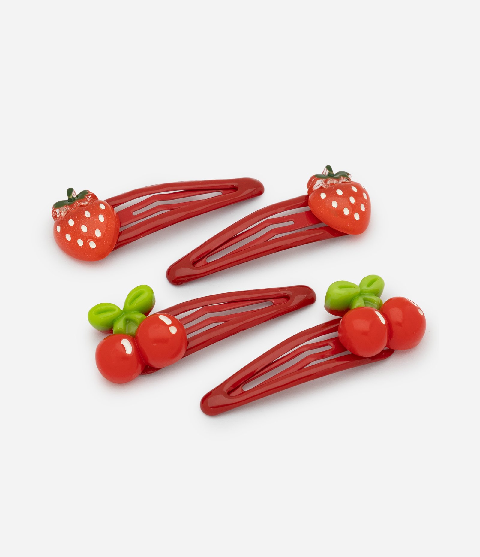 Kit 4x1 de Presilha De Cabelo Infantil Morango e Cereja Vermelho 1