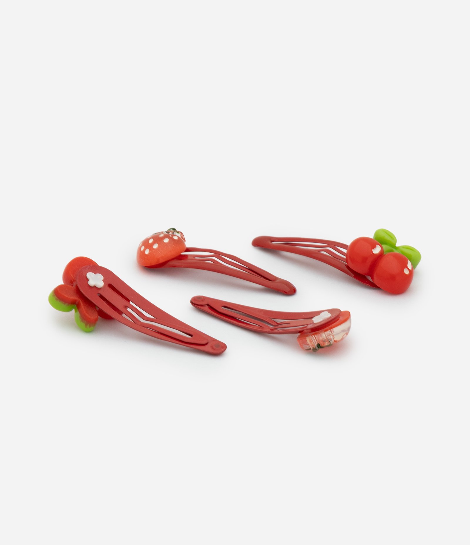 Kit 4x1 de Presilha De Cabelo Infantil Morango e Cereja Vermelho 2
