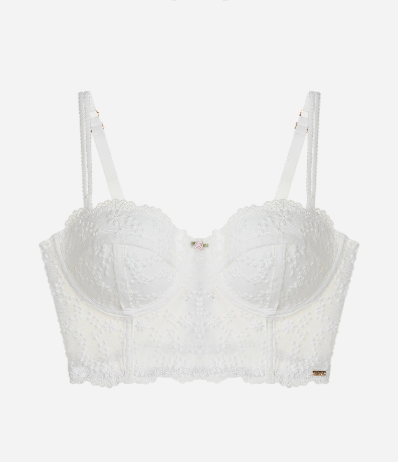 Sutiã Alongado em Tule com Bordado Floral Branco 5