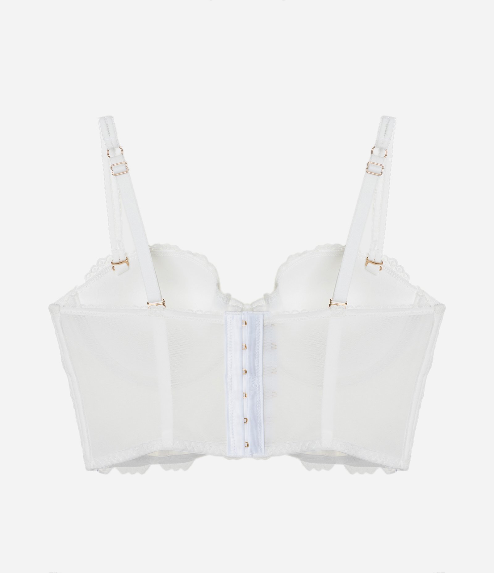 Sutiã Alongado em Tule com Bordado Floral Branco 6