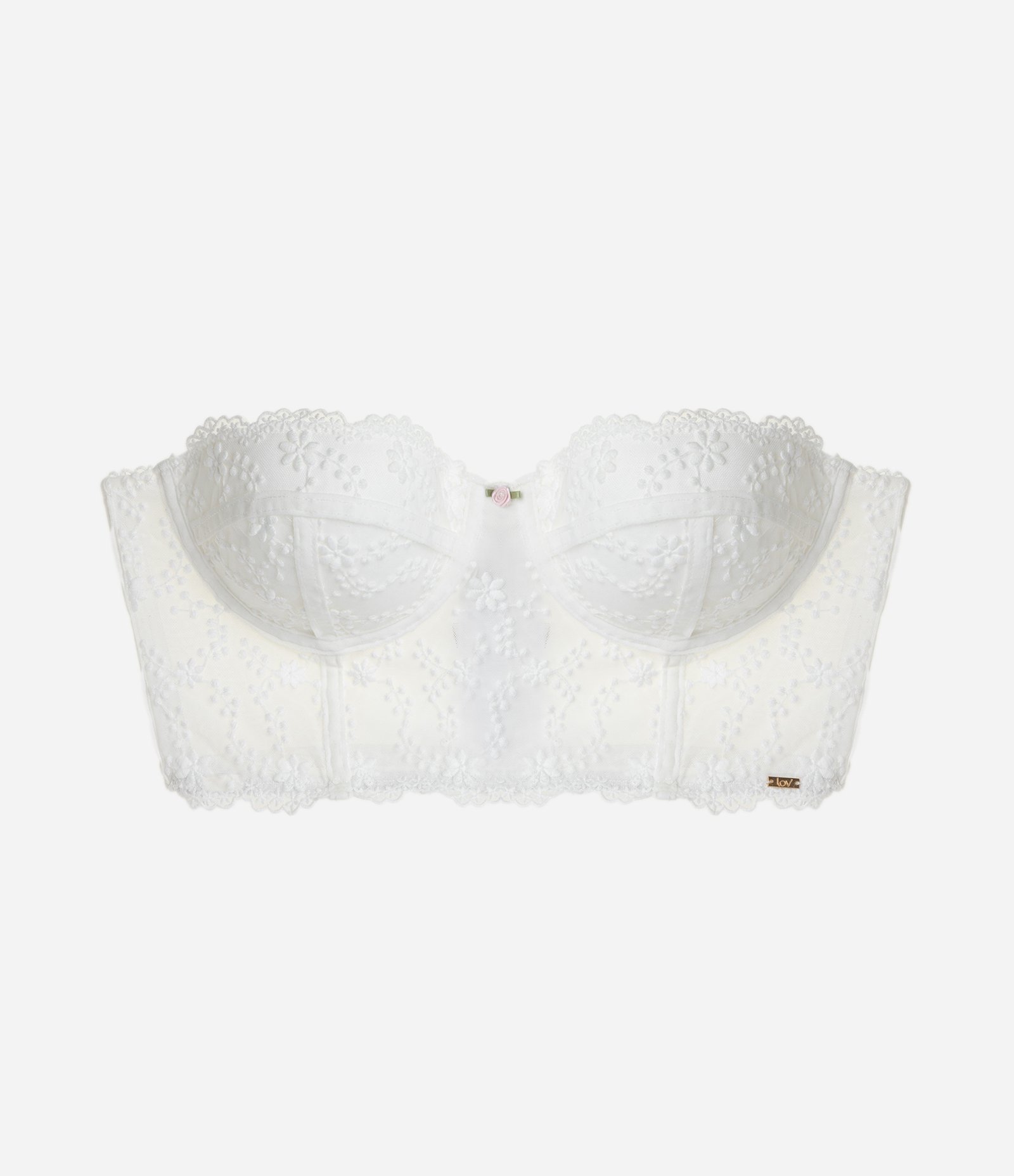 Sutiã Alongado em Tule com Bordado Floral Branco 7