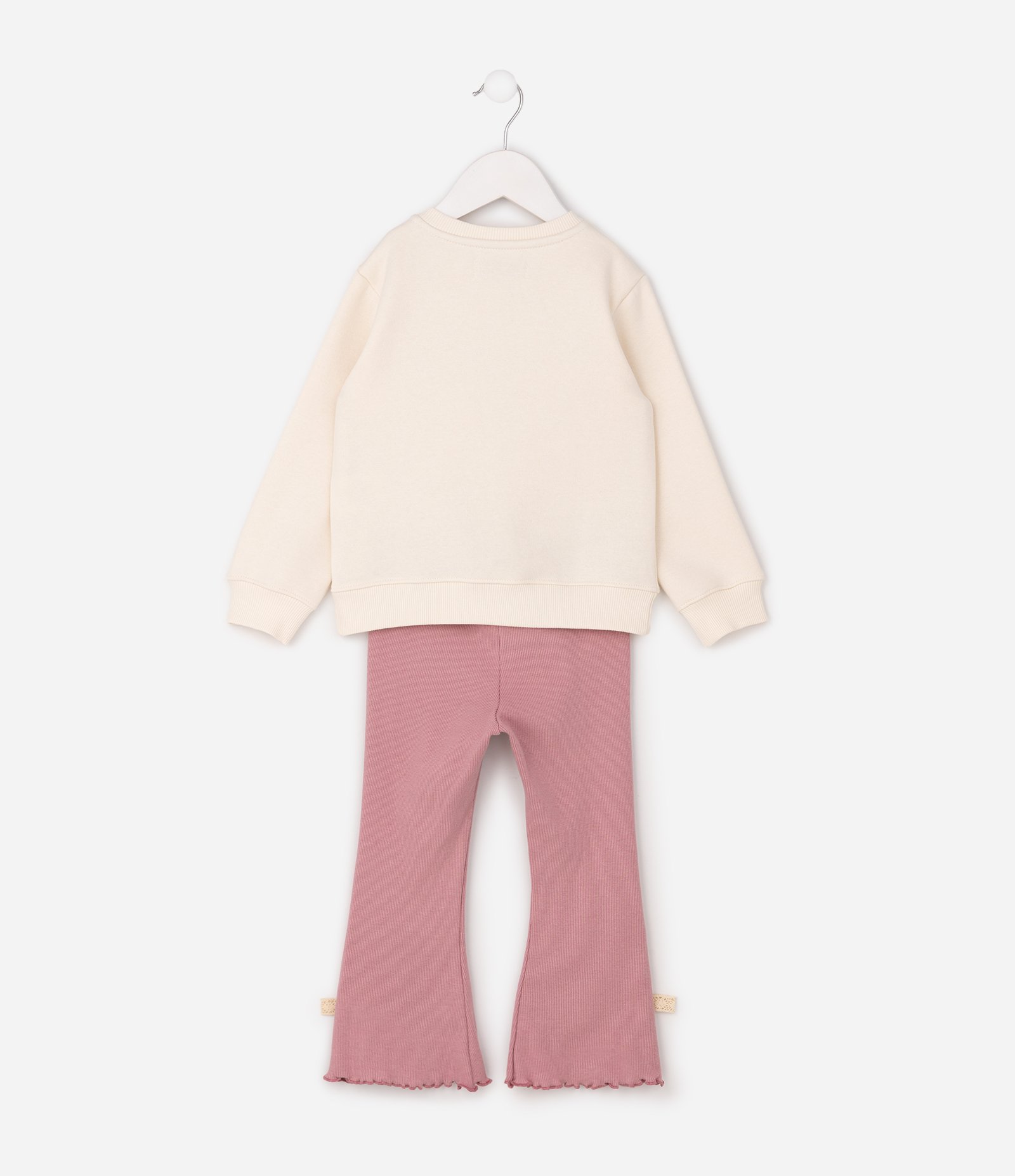 Conjunto Comfort Infantil em Moletom com Bordado e Laços Lateral – Tam 1 a 6 Anos Rosa/Off White 3