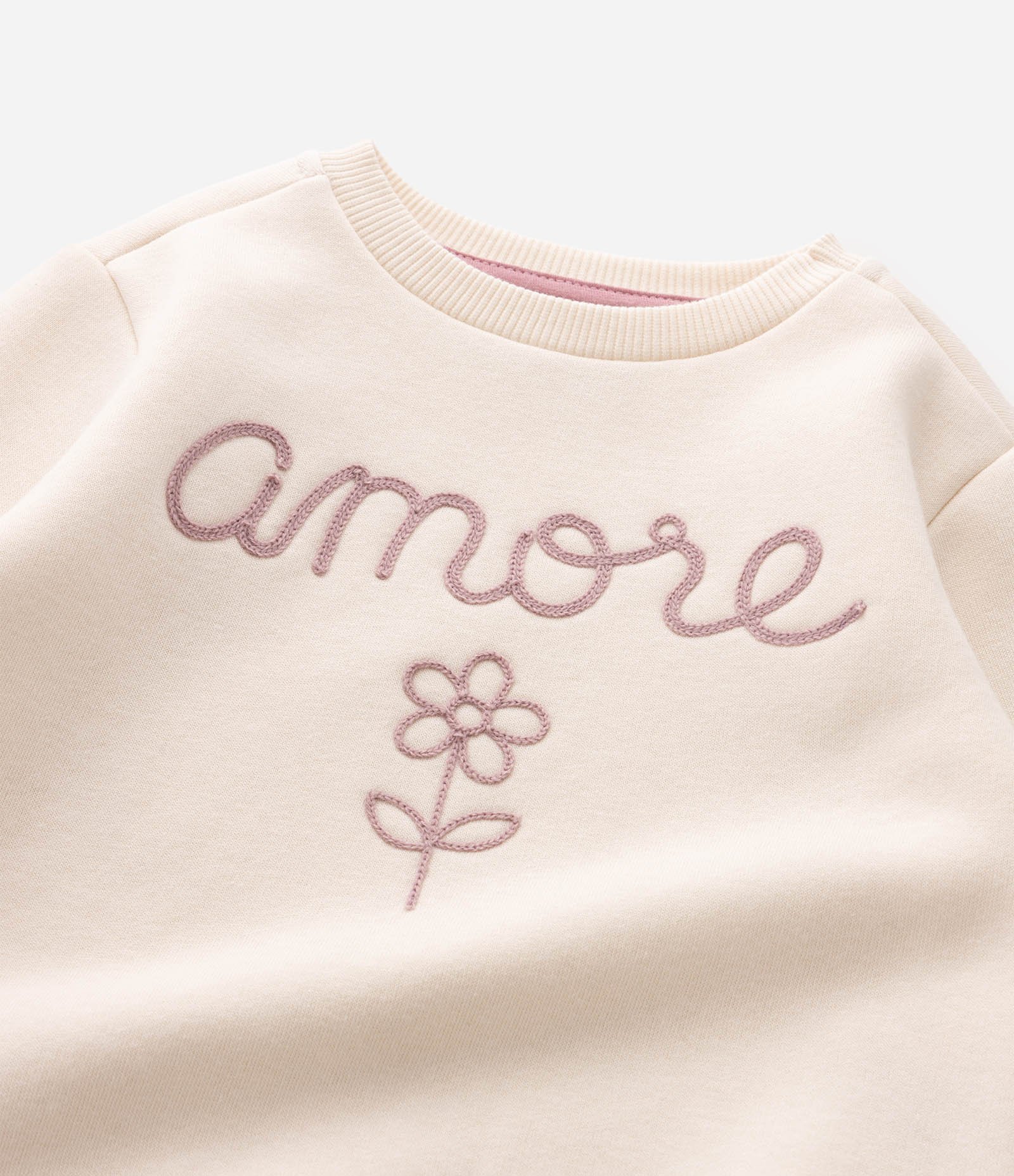 Conjunto Comfort Infantil em Moletom com Bordado e Laços Lateral – Tam 1 a 6 Anos Rosa/Off White 5