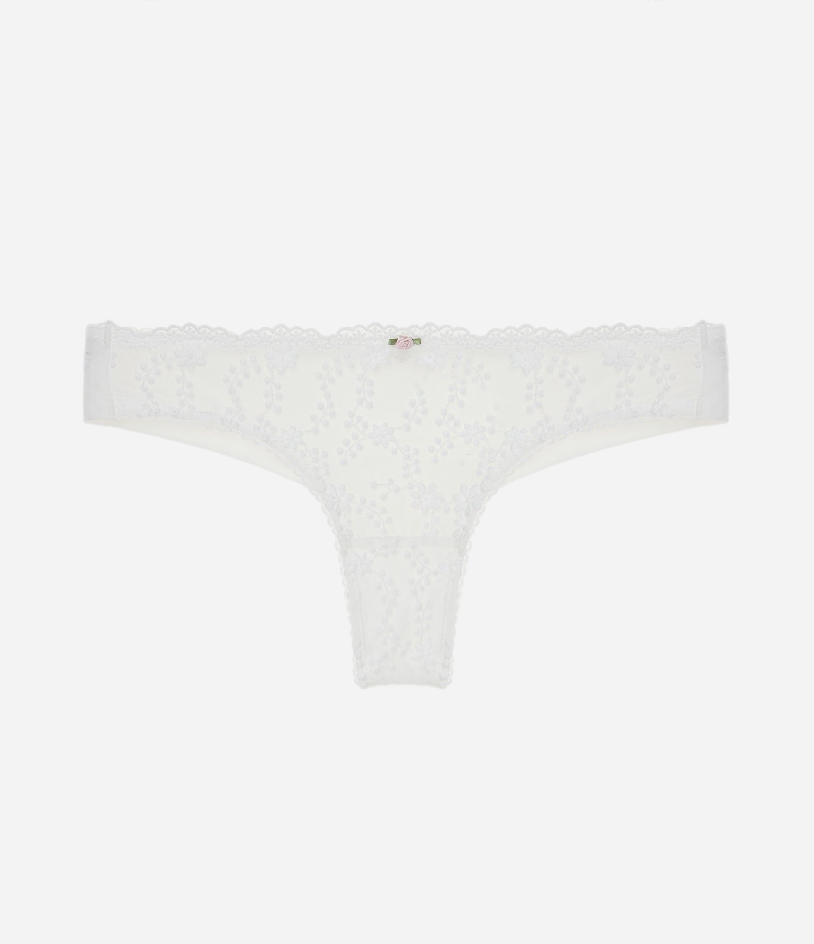 Calcinha Biquíni Fio Duplo em Tule com Bordado Floral Branco 5