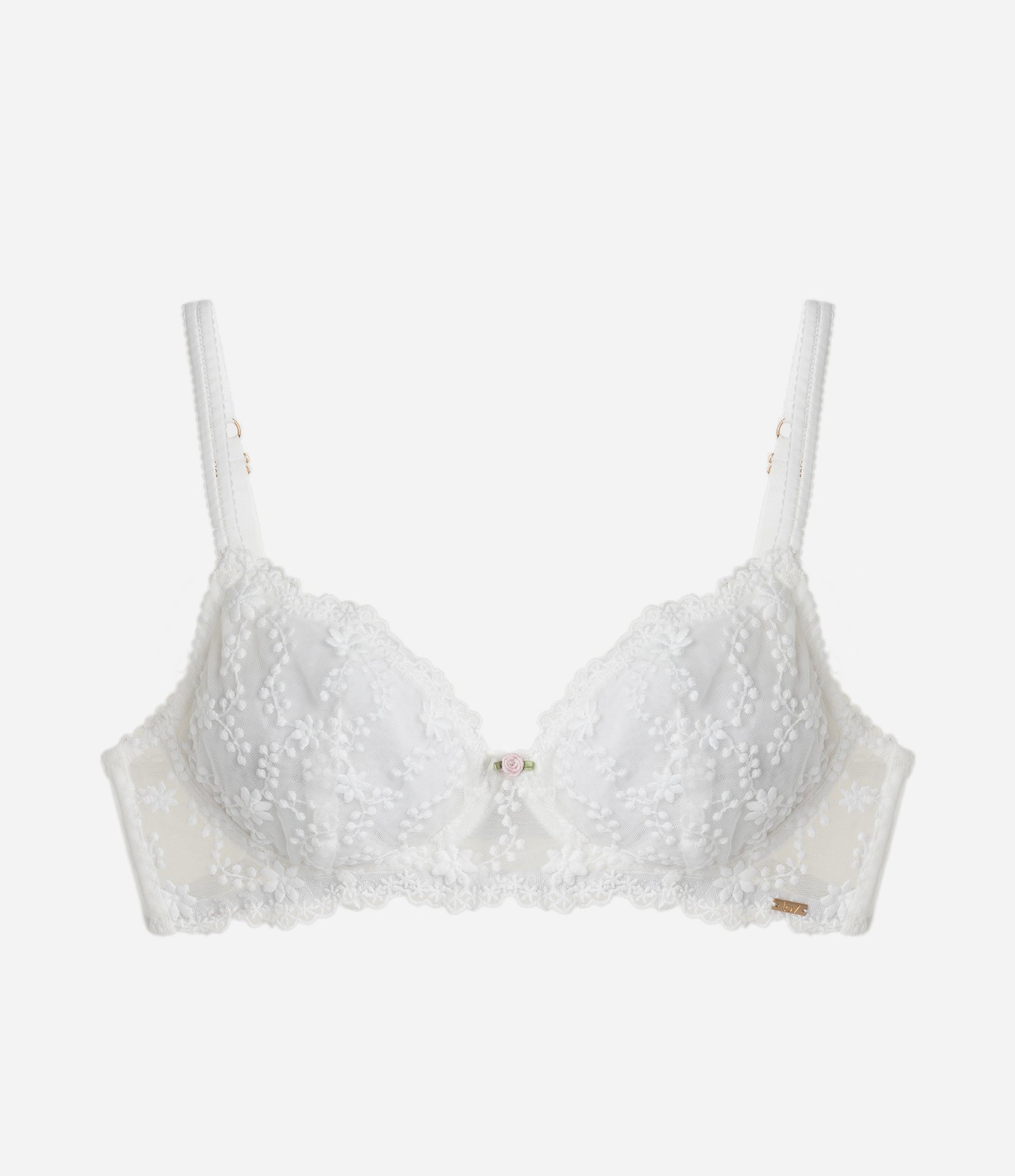 Sutiã Meia Taça com Bordado Floral Branco 5
