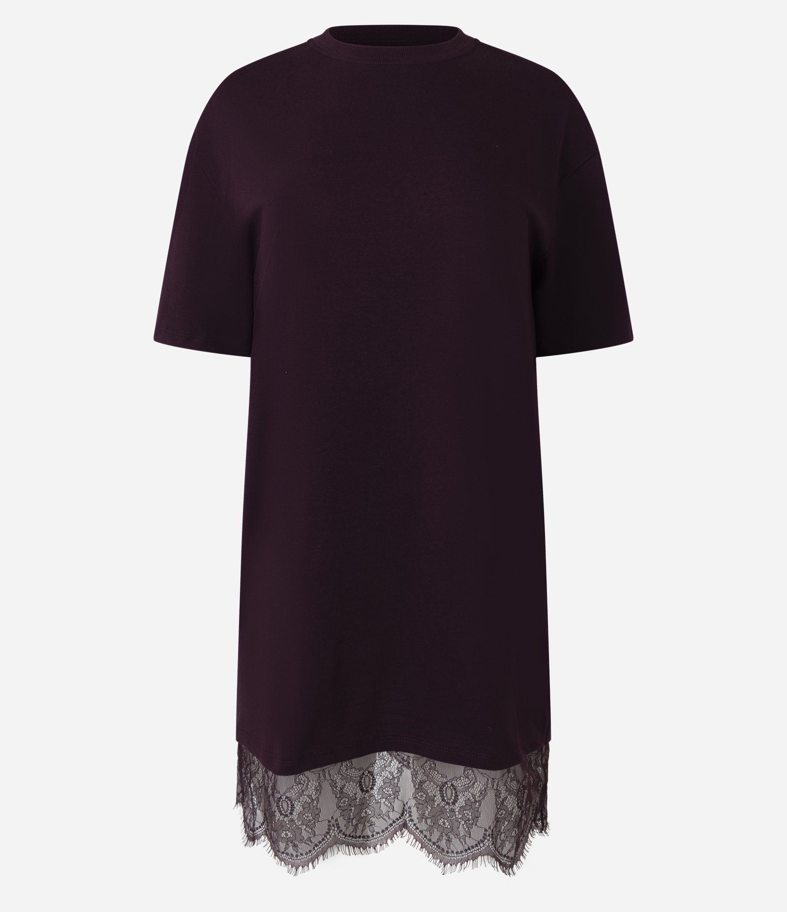 Vestido Reto em Algodão com Renda na Barra Vinho 5