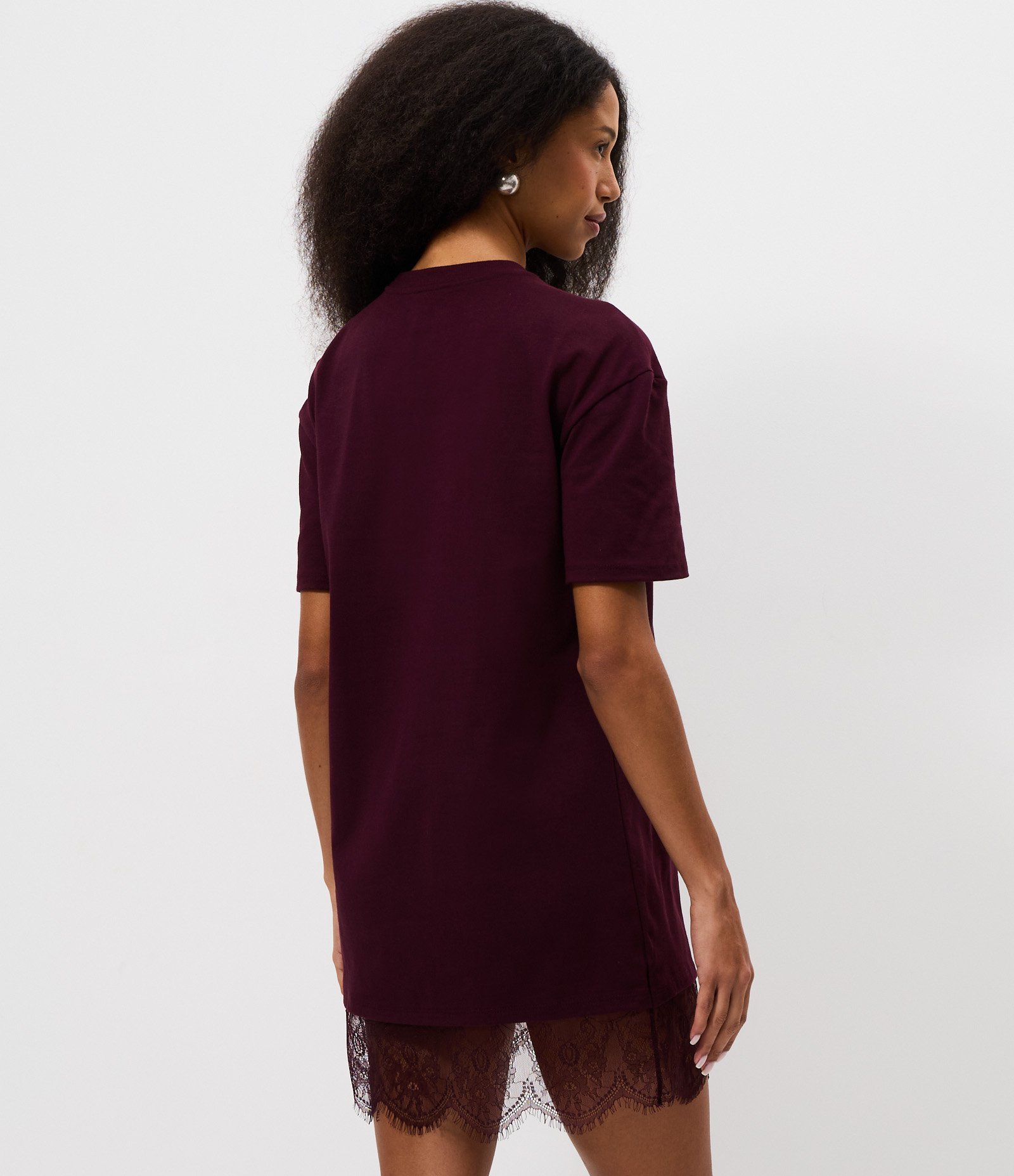 Vestido Reto em Algodão com Renda na Barra Vinho 4