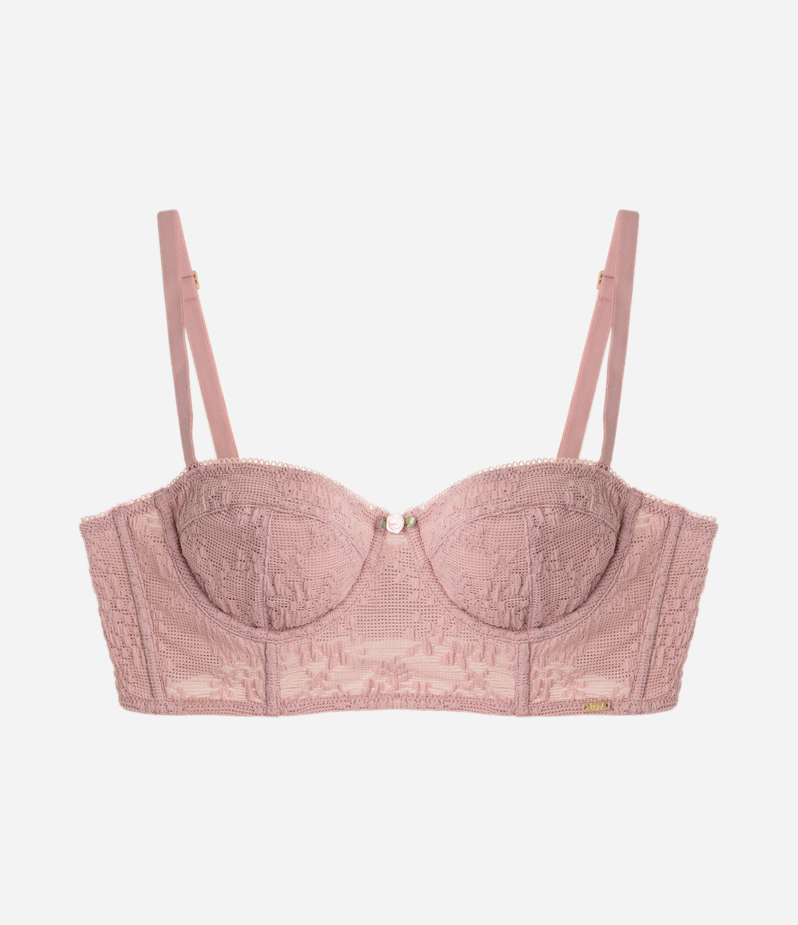 Sutiã Alongado Sem Bojo em Laise Floral Rosa 5